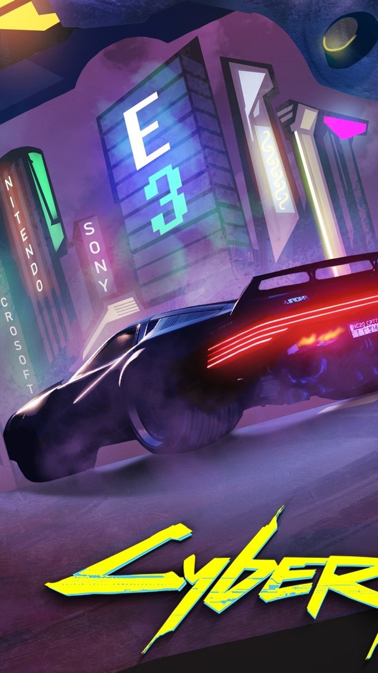 Cyberpunk 2077, supercar, night, city, E3 game 750x1334 iPhone 8/7