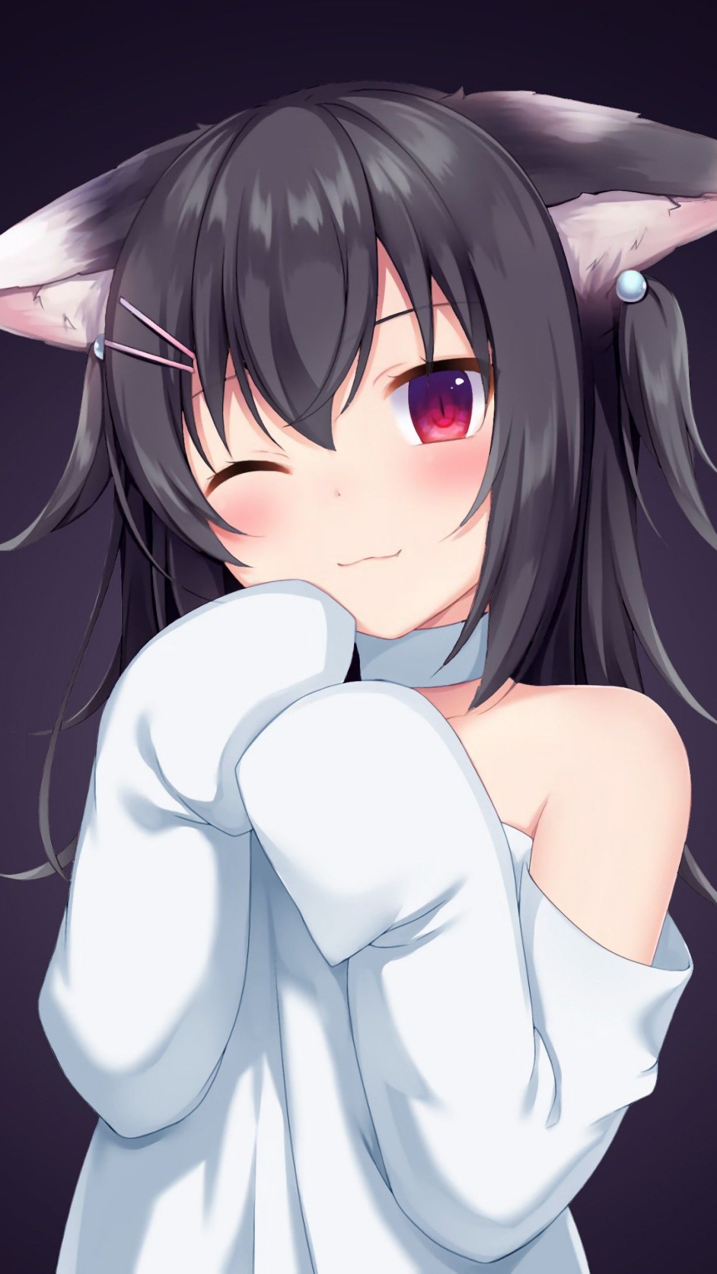 Anime Cat Girls With Black Hair And Blue Eyes - anime girl