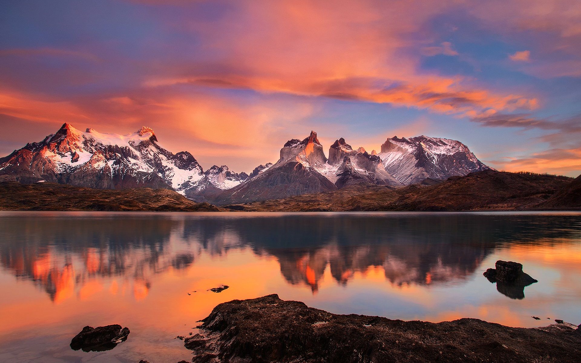 Wallpaper Chile, Patagonia, Andes mountains, lake, sunset 1920x1200 HD Picture, Image