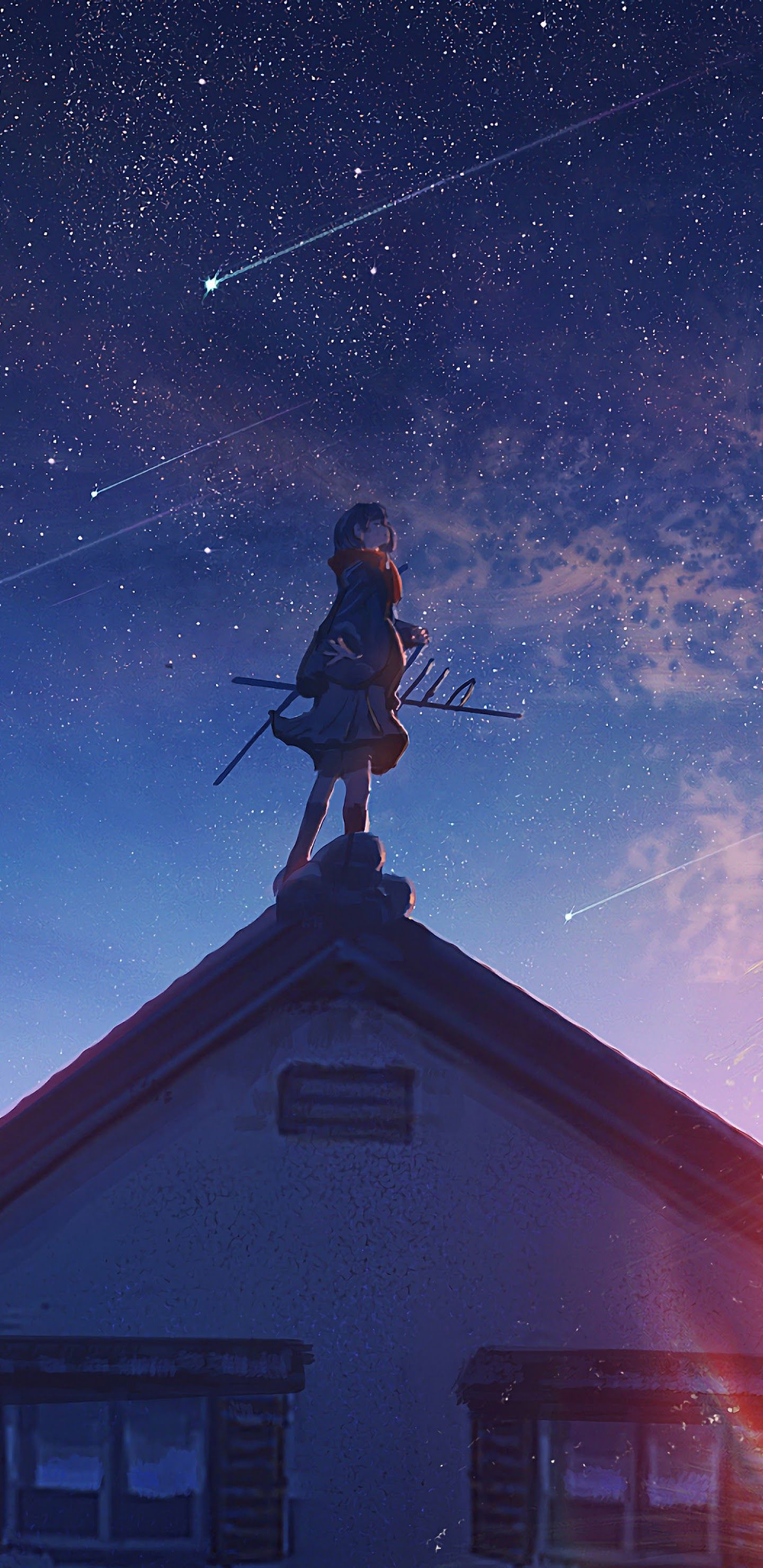 Anime Sunrise Comet Stars 4K Wallpaper