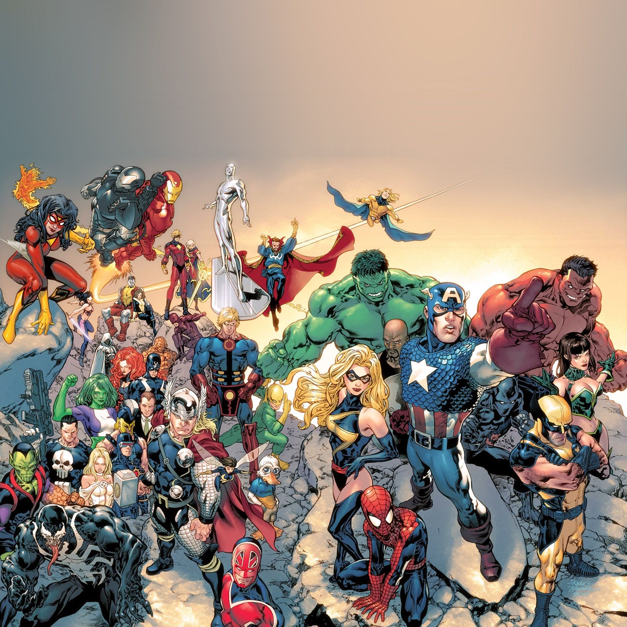 Super Avengers Marvel Comic Drawn Art iPad Air Wallpaper Free