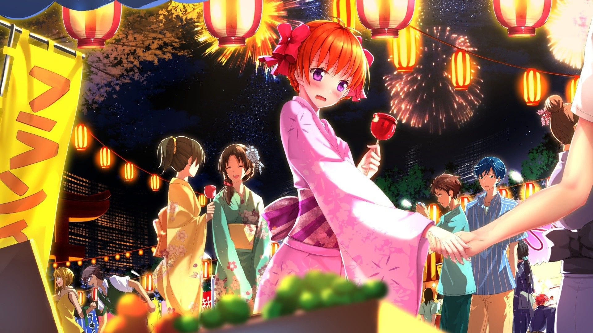 anime, Anime Girls, Orange Hair, Blushing, Kimono, Traditional