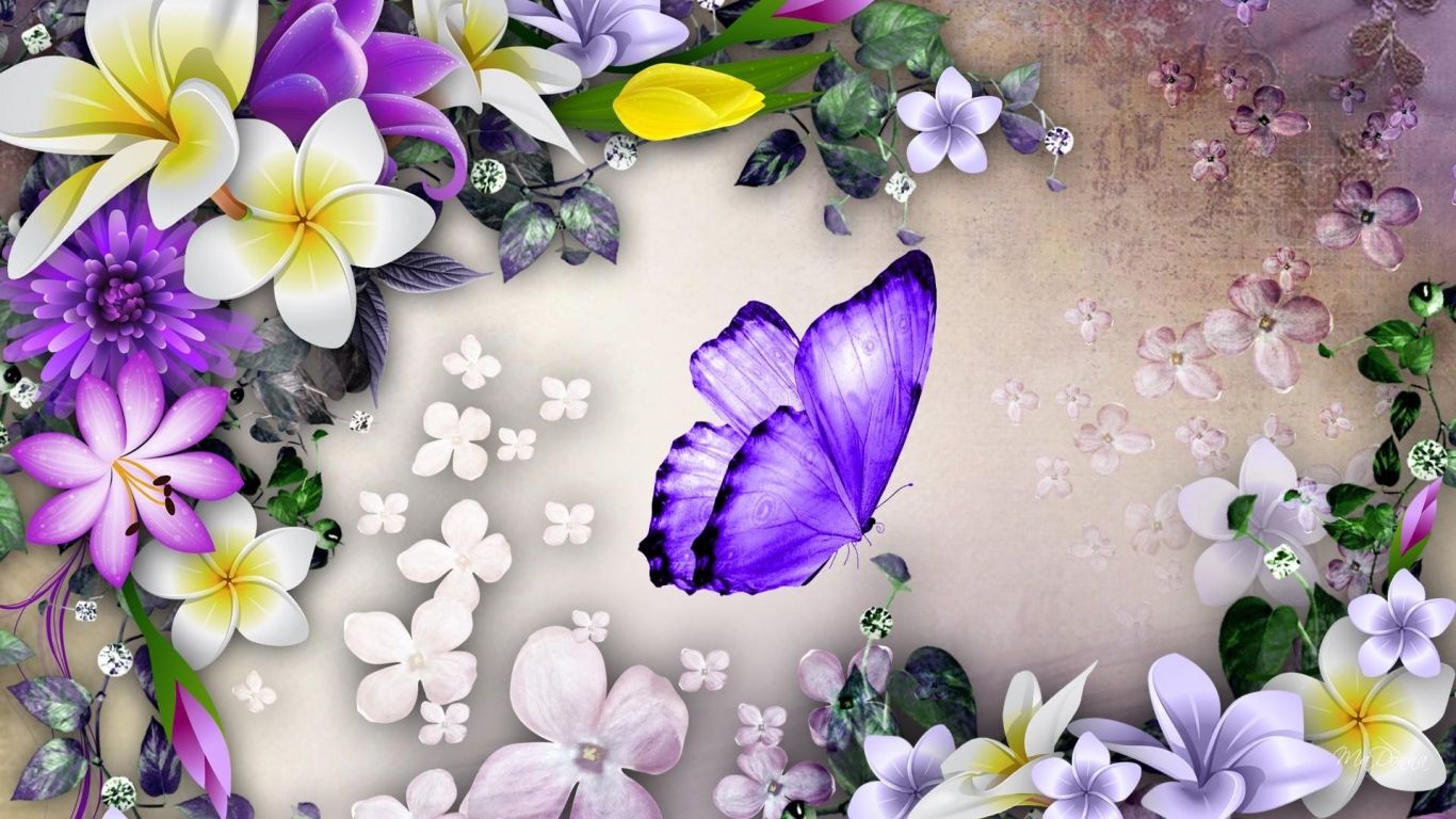 Free download Purple butterfly and flowers collage wallpaper