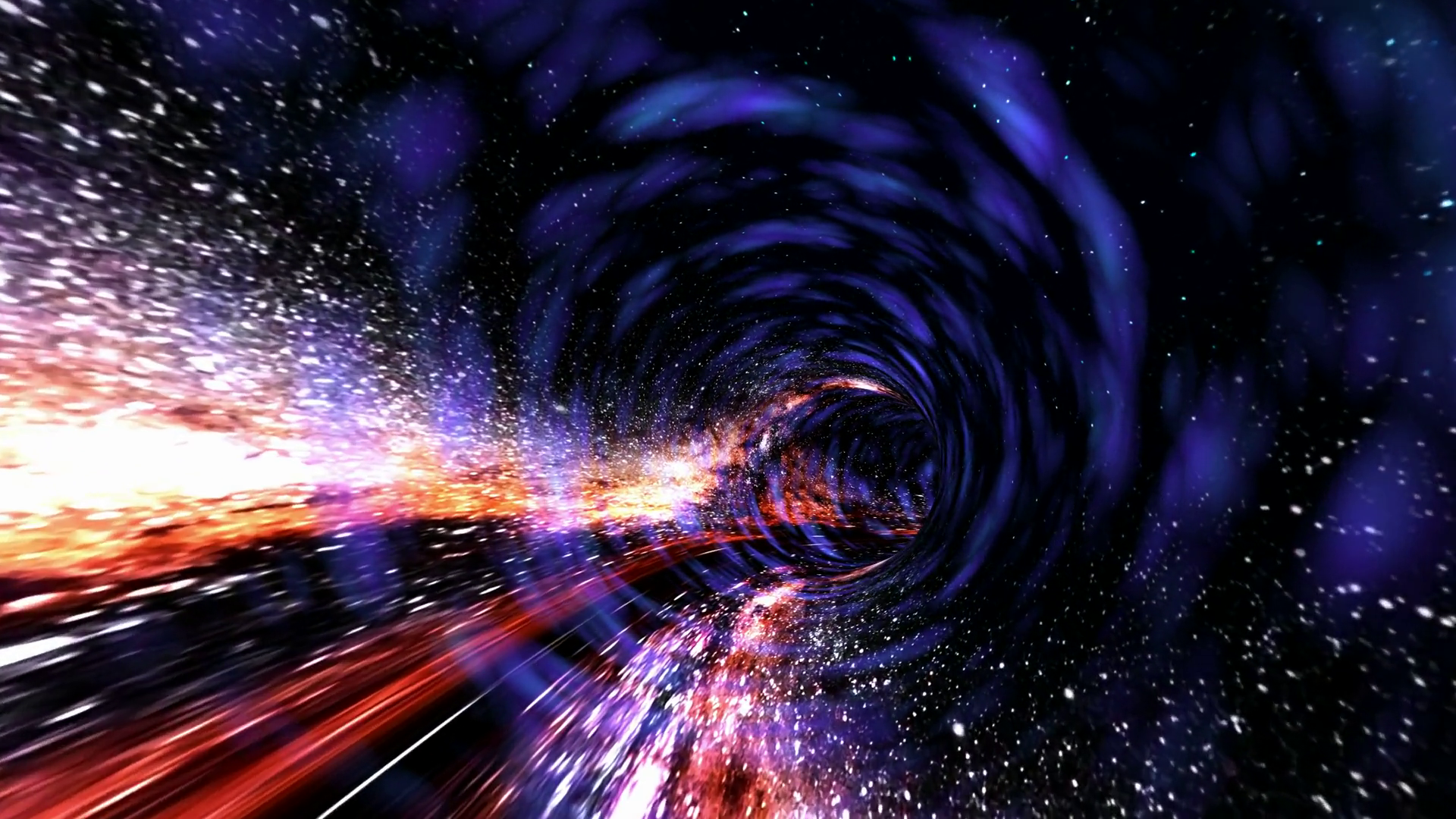 Loop animation with wormhole interstellar travel through a blue