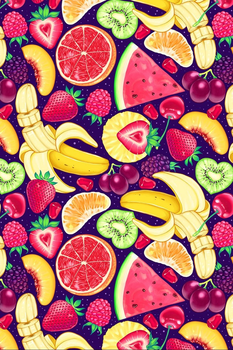 Wallpaper Pattern, Bright, Delicious, Banana, Strawberry