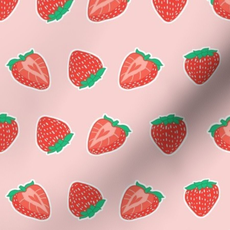 Colorful fabrics digitally printed by Spoonflower Strawberries on Pink. Cow wallpaper, Kawaii wallpaper, Cute fall wallpaper