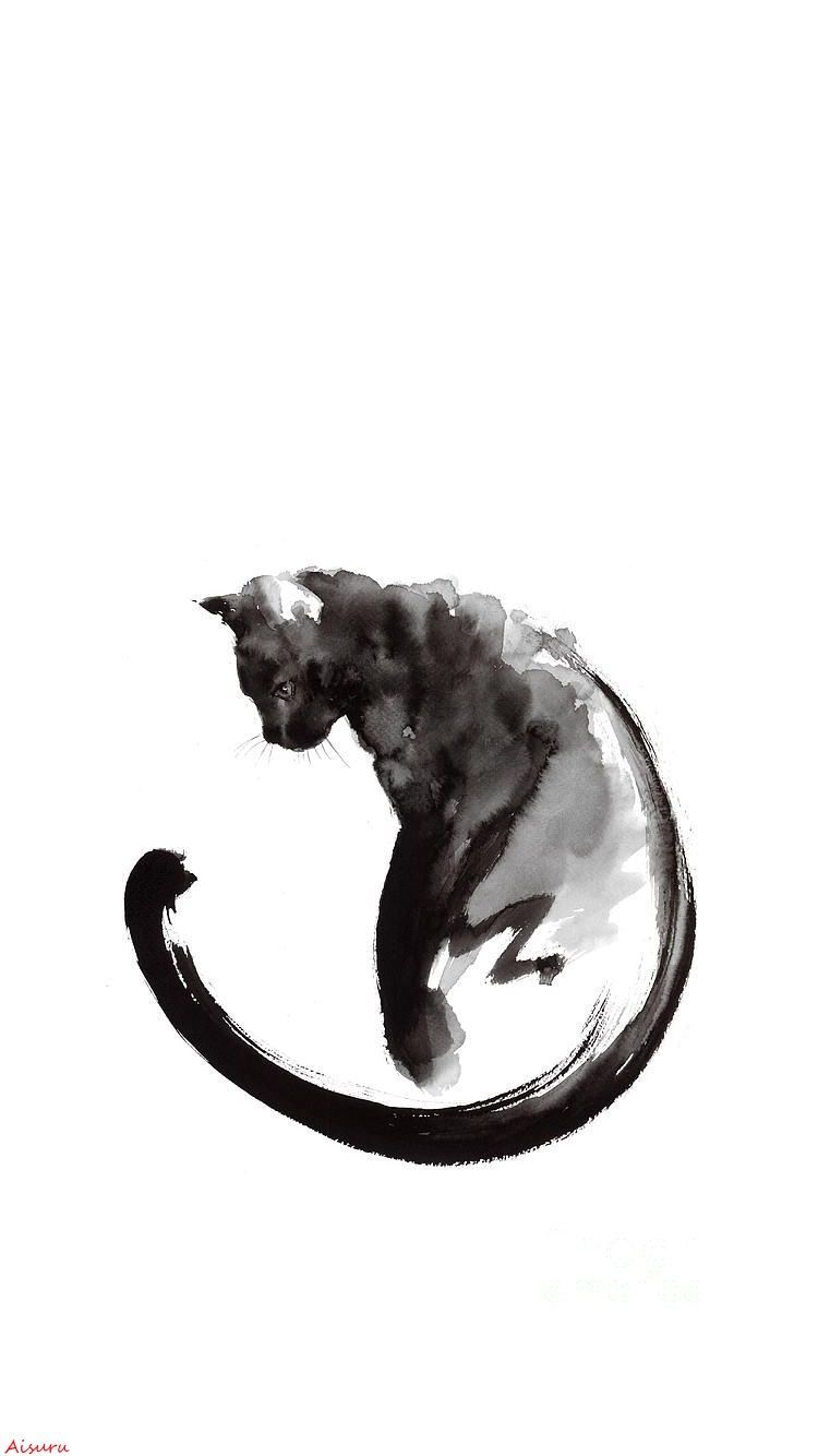 Cat Art Wallpaper IPhone my edition A.Aisuru. Black cat painting, Black cat art, Cat art print