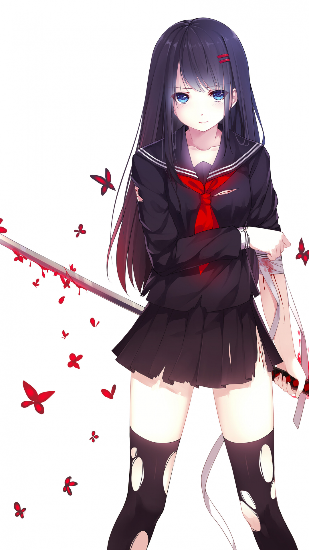 Download 1080x1920 Anime Girl, Katana, Fighter, School Uniform