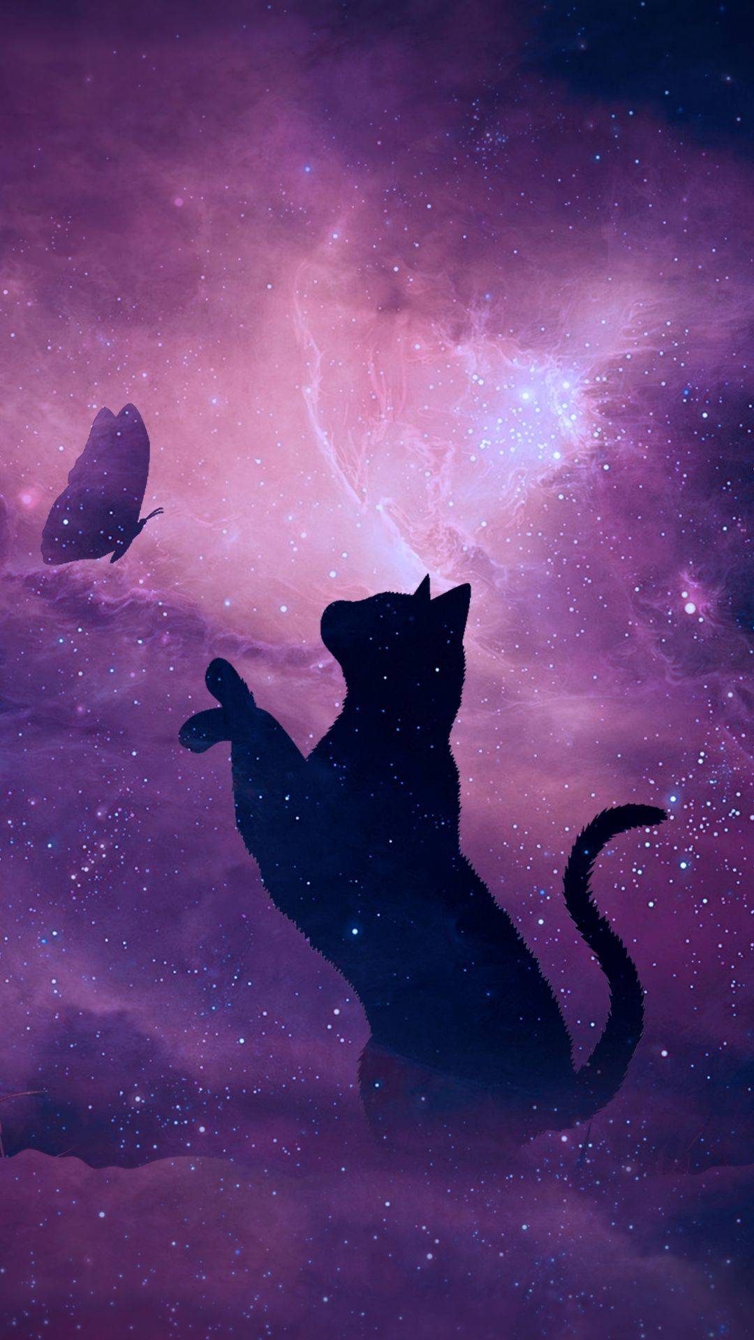 Wallpaper black cat, silhouette, cat, art, violet. Милые рисунки, Рисунки животных, Картины животных