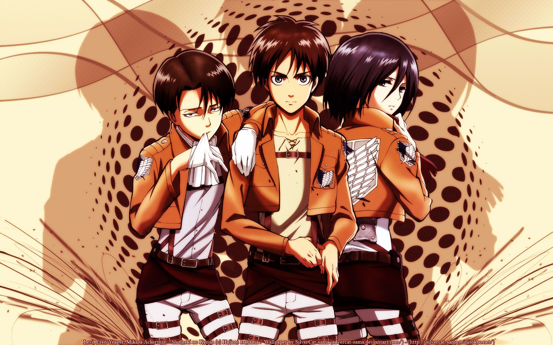 Shingeki no Kyojin Wallpaper: Levi, Eren, Mikasa.