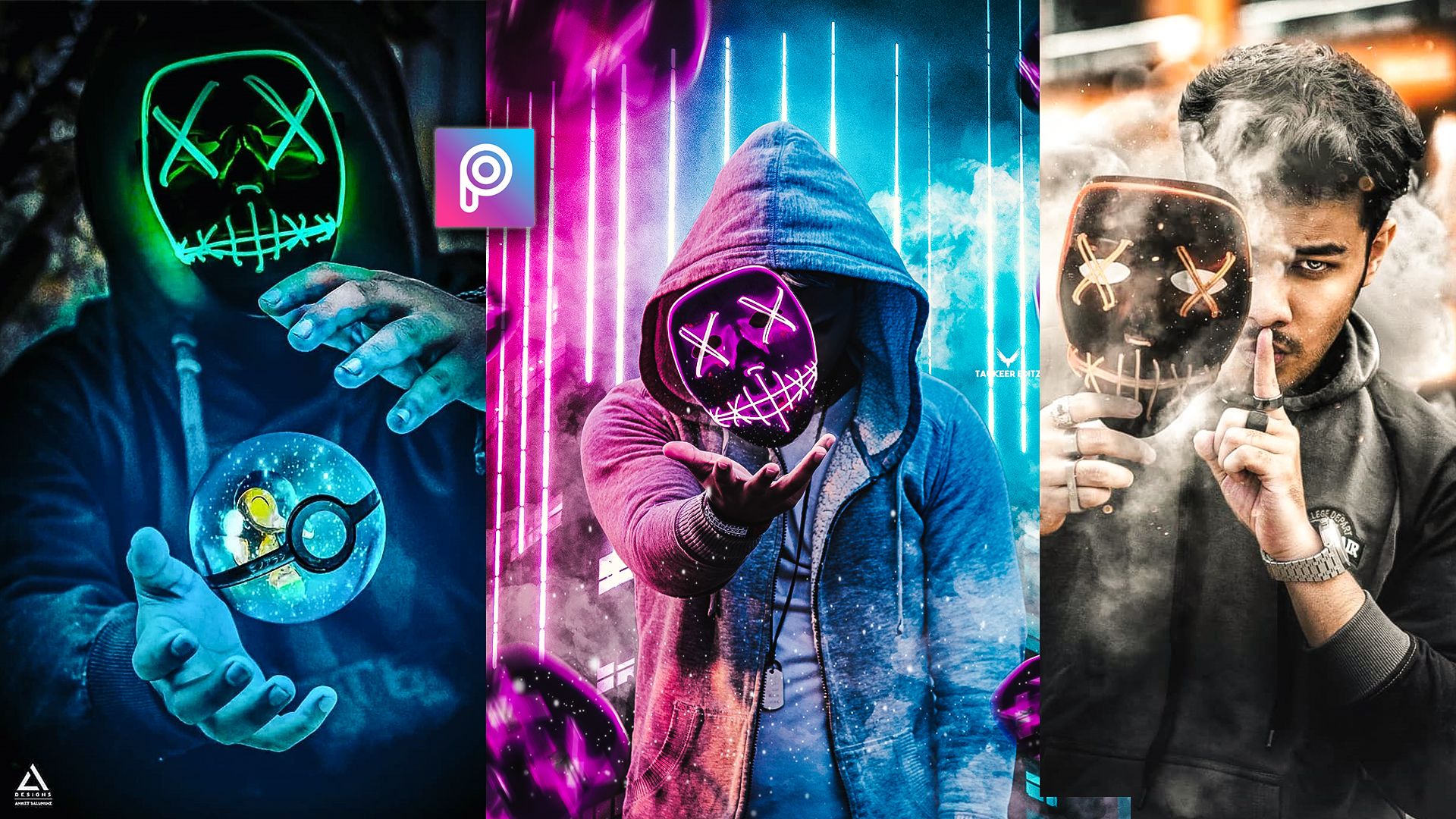 3D Neon Hacker Mask Photo Editing Background Download Neon