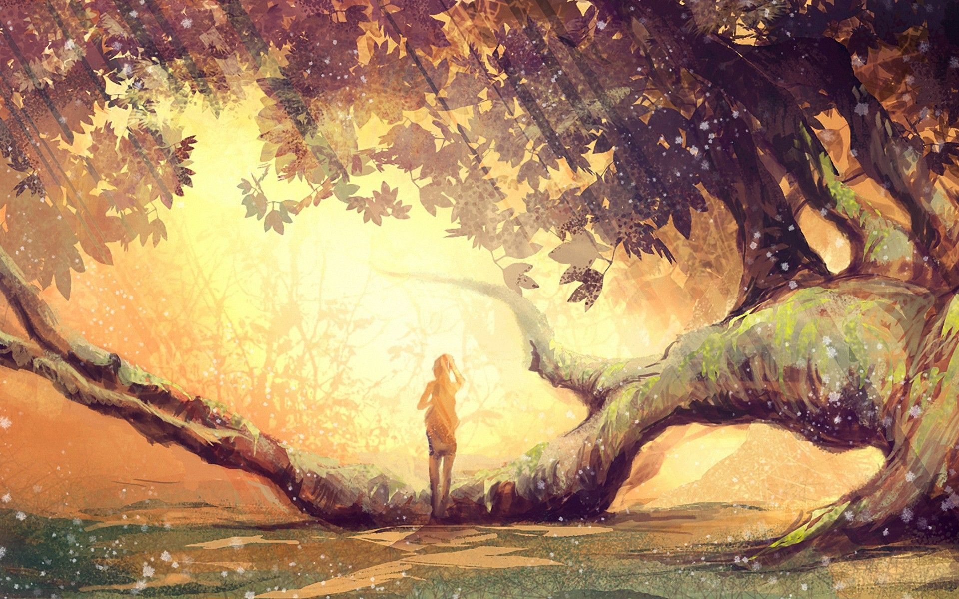 #anime girls, #artwork, #nature, #trees, #fantasy art