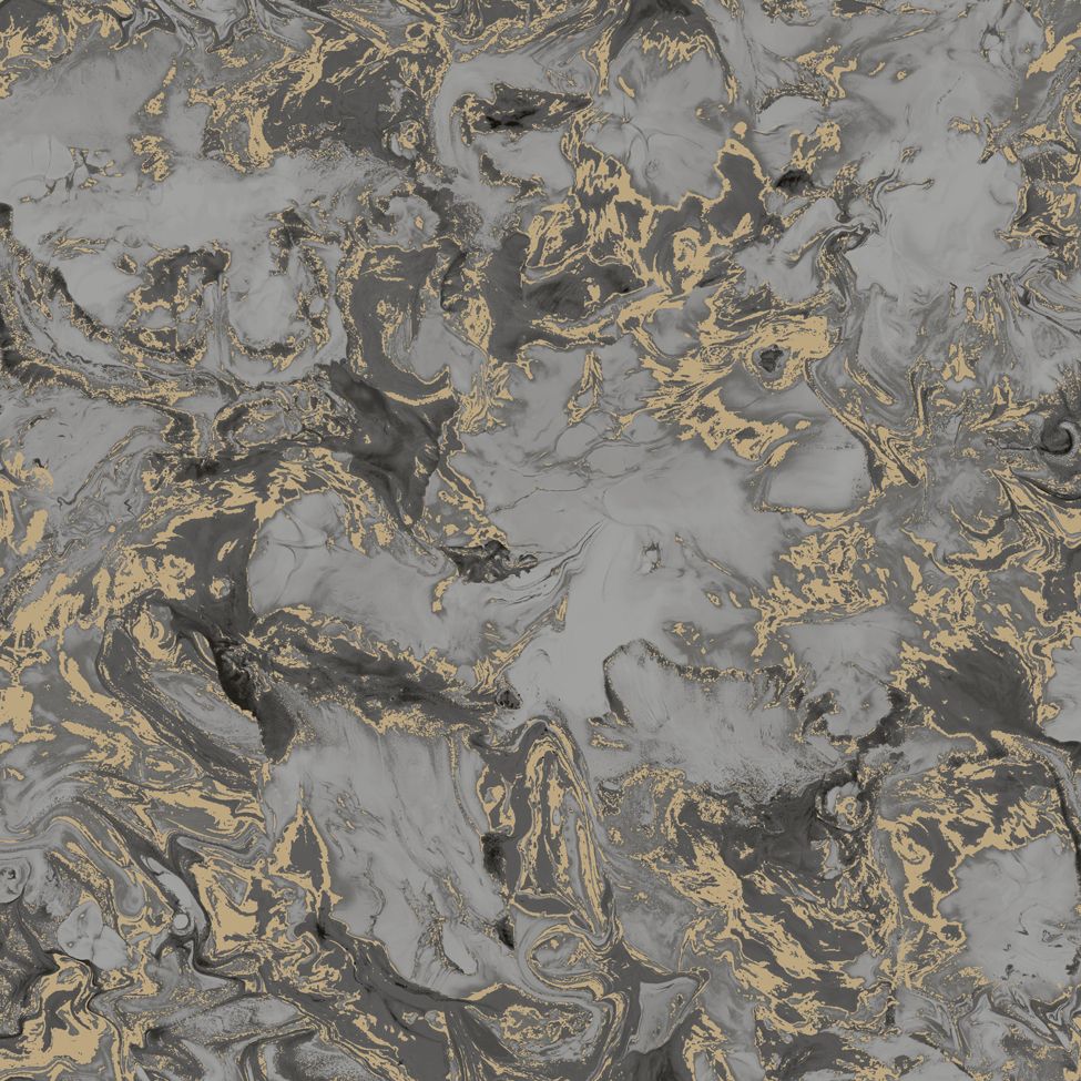 Ugepa Liquid Marble Charcoal and Gold Wallpaper L79809. Wallpaper