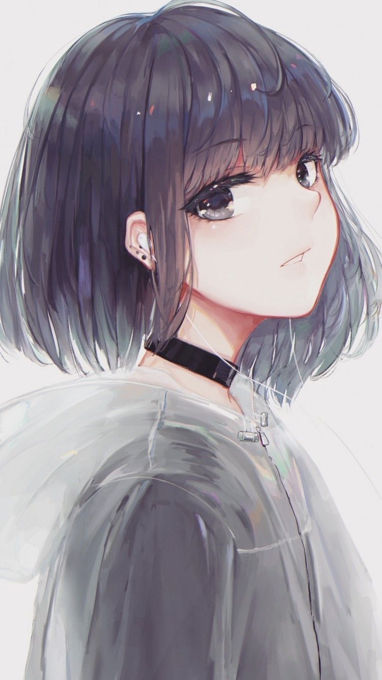 Download 750x1334 Anime Girl, Profile View, Choker, Short Hair, Coat Wallpapers for iPhone 7, iPhone 6