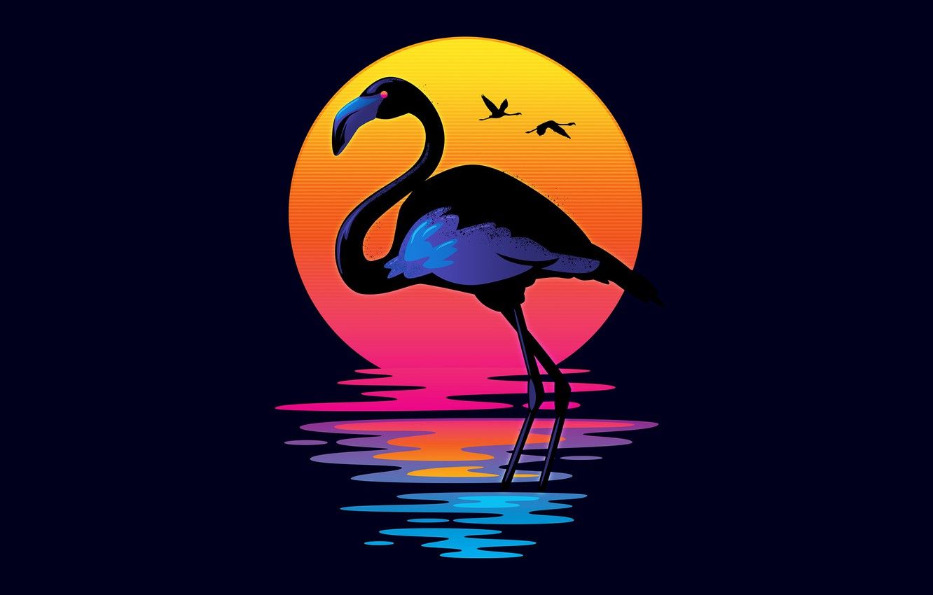 Wallpaper The sun, Color, Minimalism, Music, Bird, Retro, Background, 80s, Neon, Flamingo, James White, 80's, Synth, Retrowave, Synthwave, New Retro Wave image for desktop, section минимализм