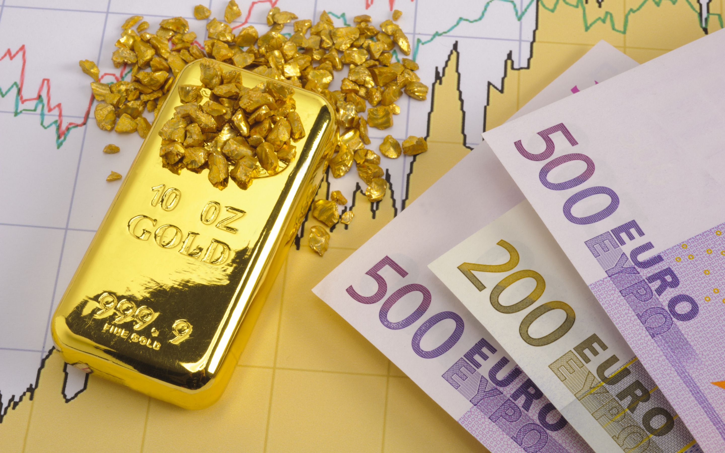 Download wallpaper money and gold, finance concepts, gold bar, euro, business concepts, 500 euro banknote, gold for desktop with resolution 2880x1800. High Quality HD picture wallpaper