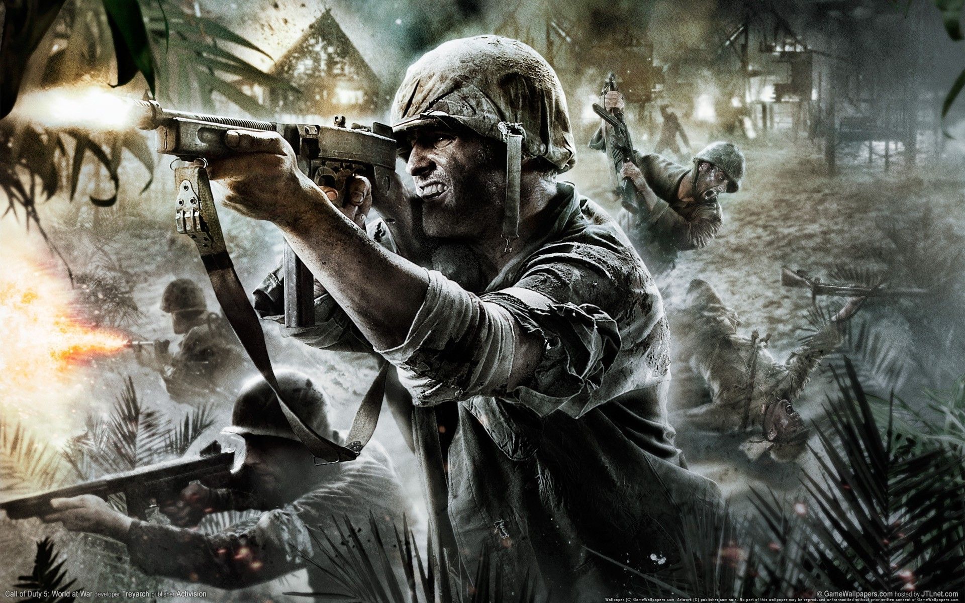 Call of Duty: World at War artwork battles guns soldiers wallpaper
