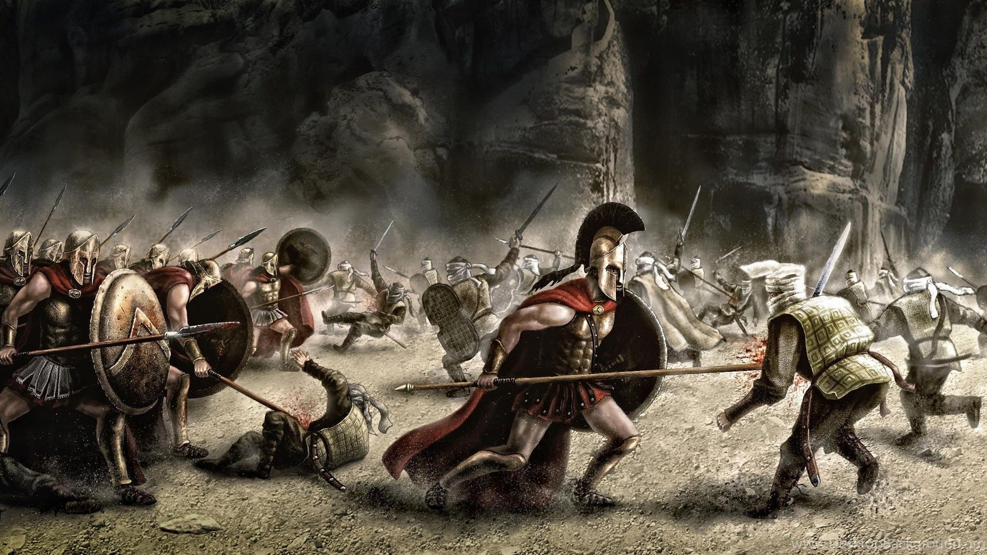 Download Wallpaper Art, 300 Spartans, Battle, War, Weapons, Films
