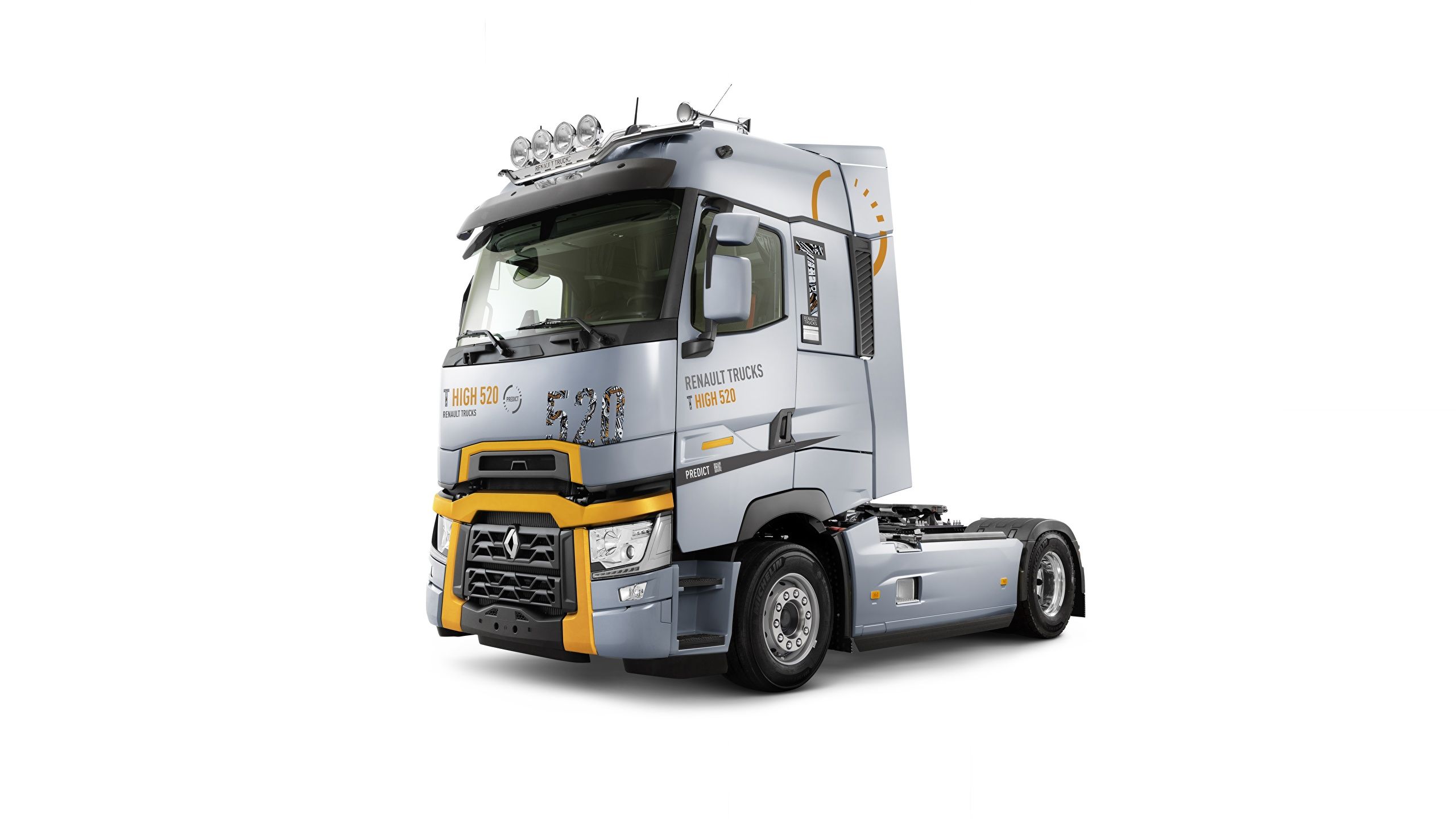 Picture Trucks Renault T High 520 Silver color Cars White 2560x1440