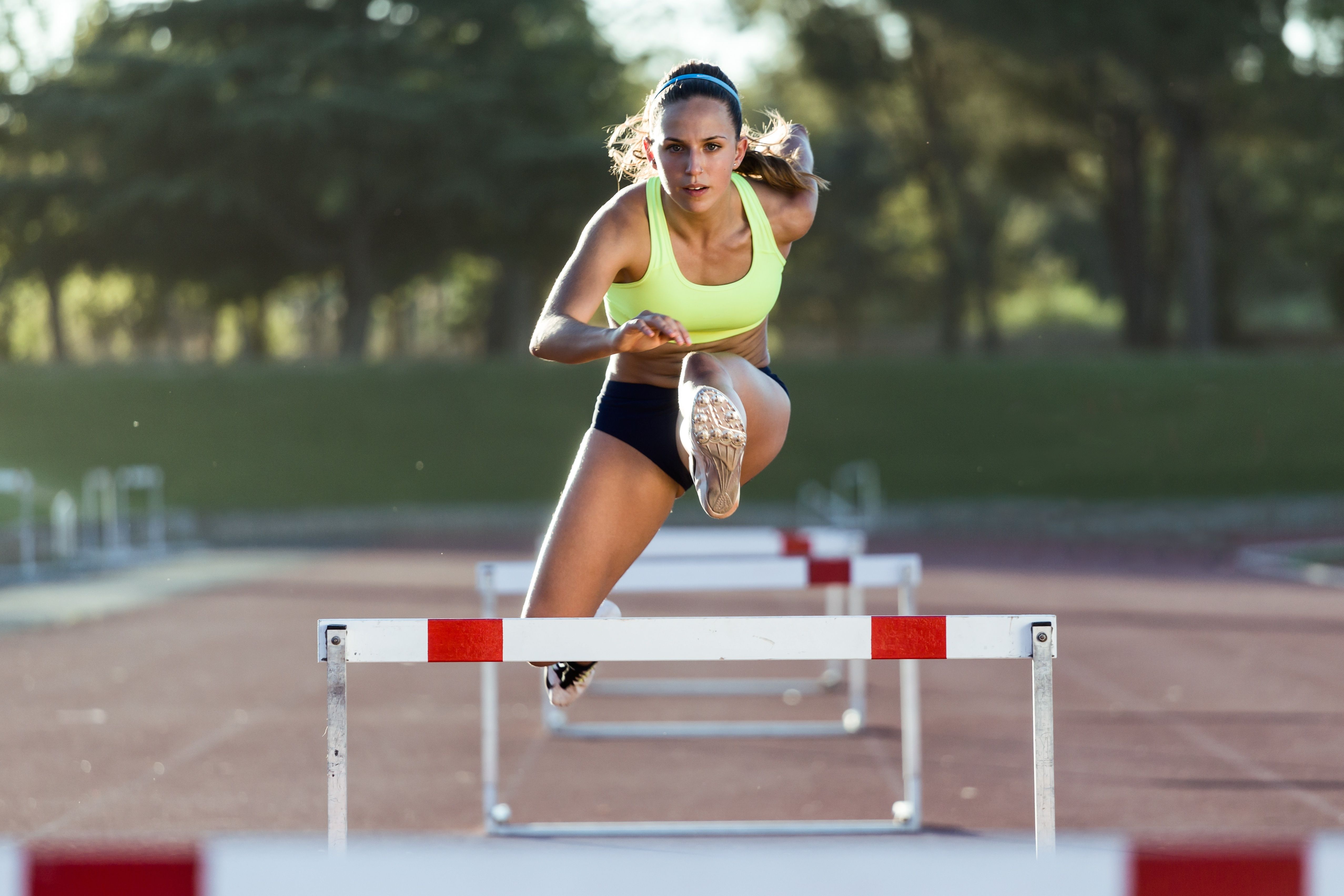 Download Wallpaper girl running hurdles 110 meters, 5110x3407