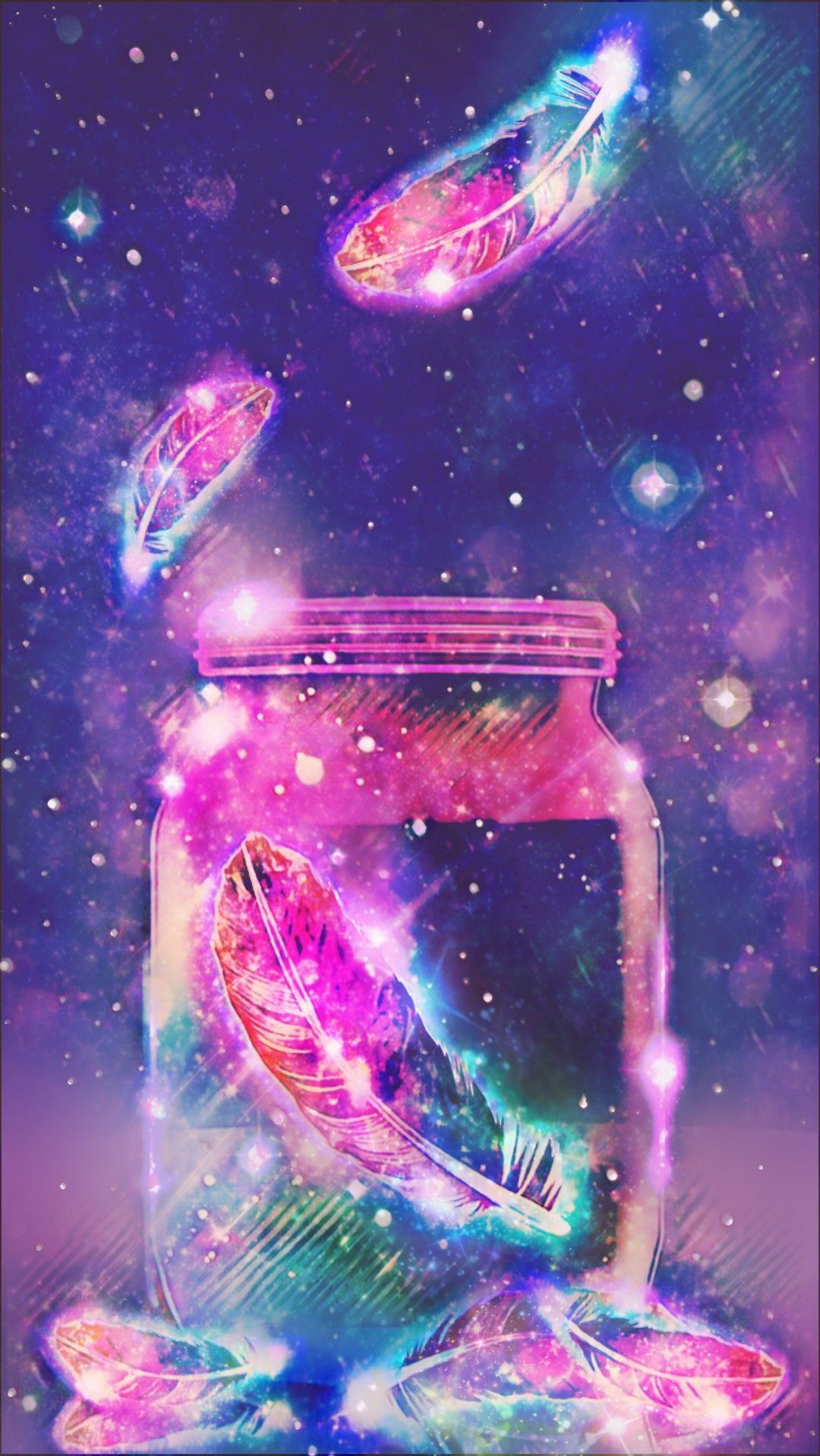 Jar Of Feathers Galaxy, made by me #purple #sparkly #wallpaper