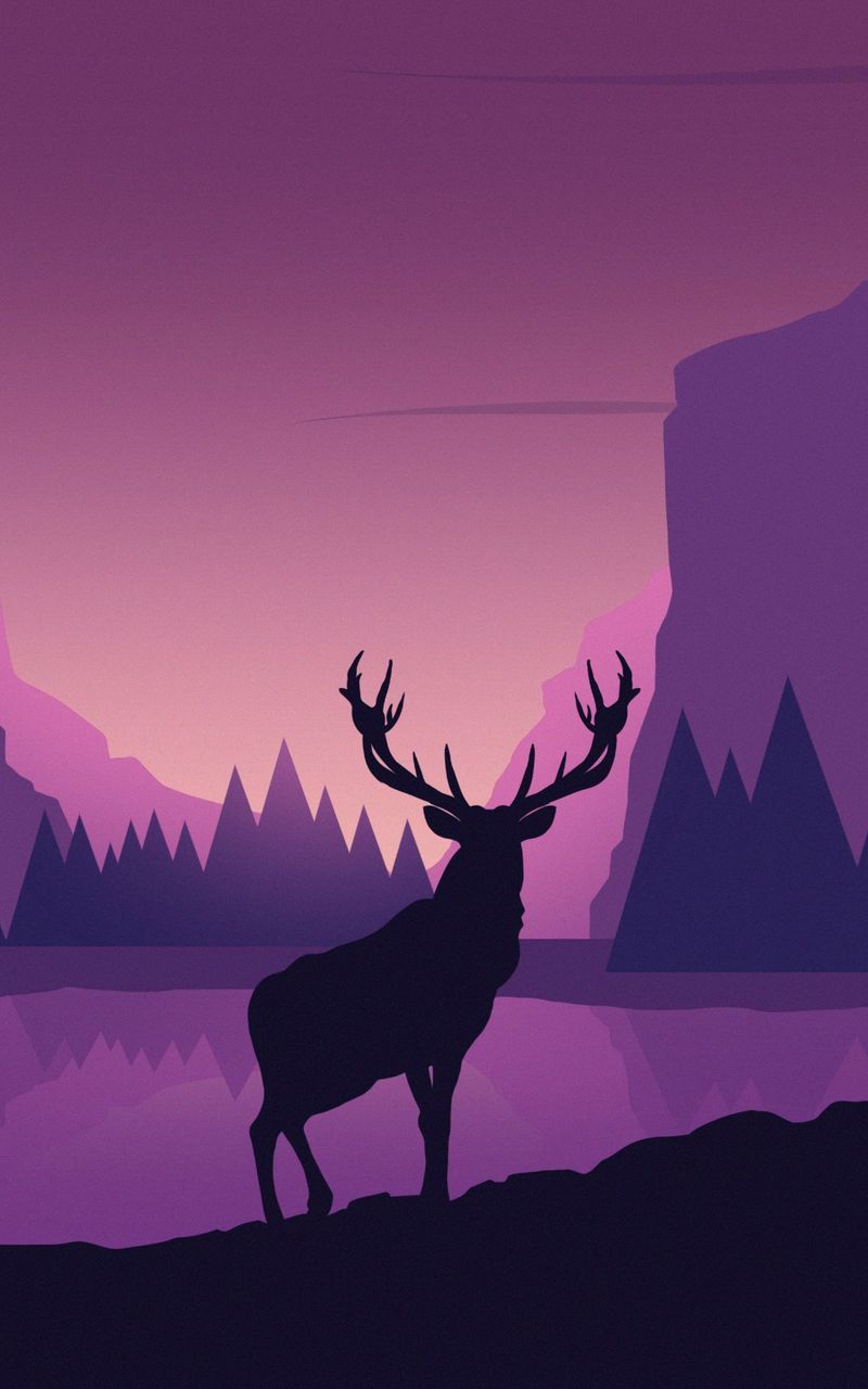 Download wallpaper 800x1280 deer, art, vector, mountains