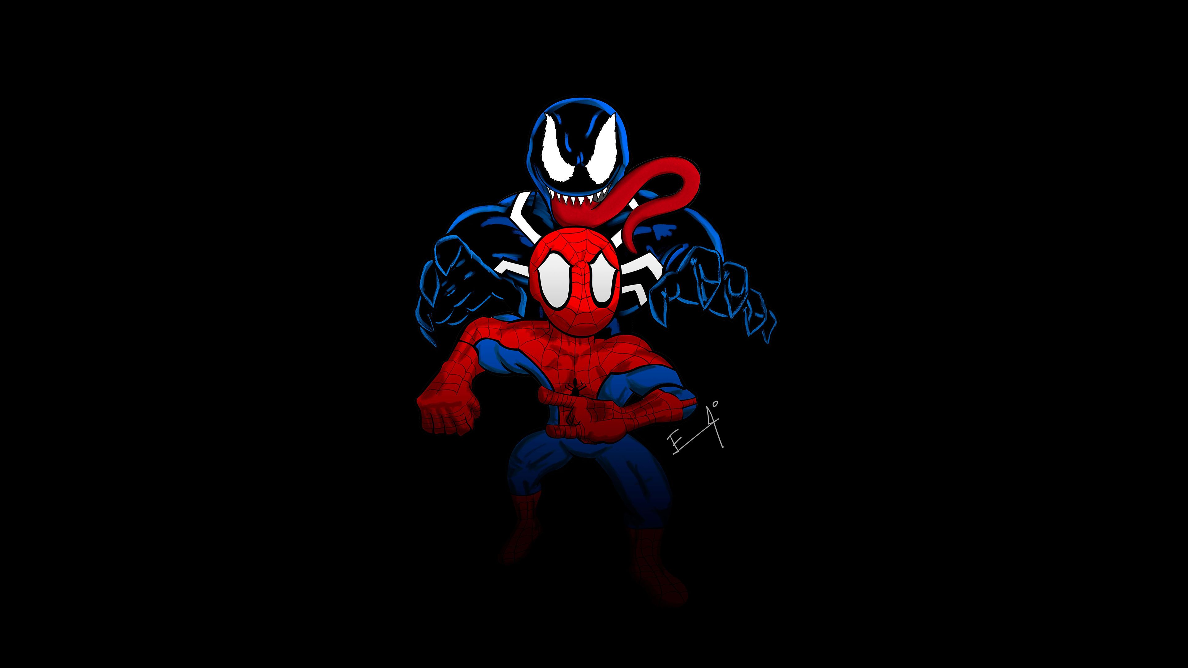 Little Spider Man And Venom iPad Air HD 4k Wallpaper