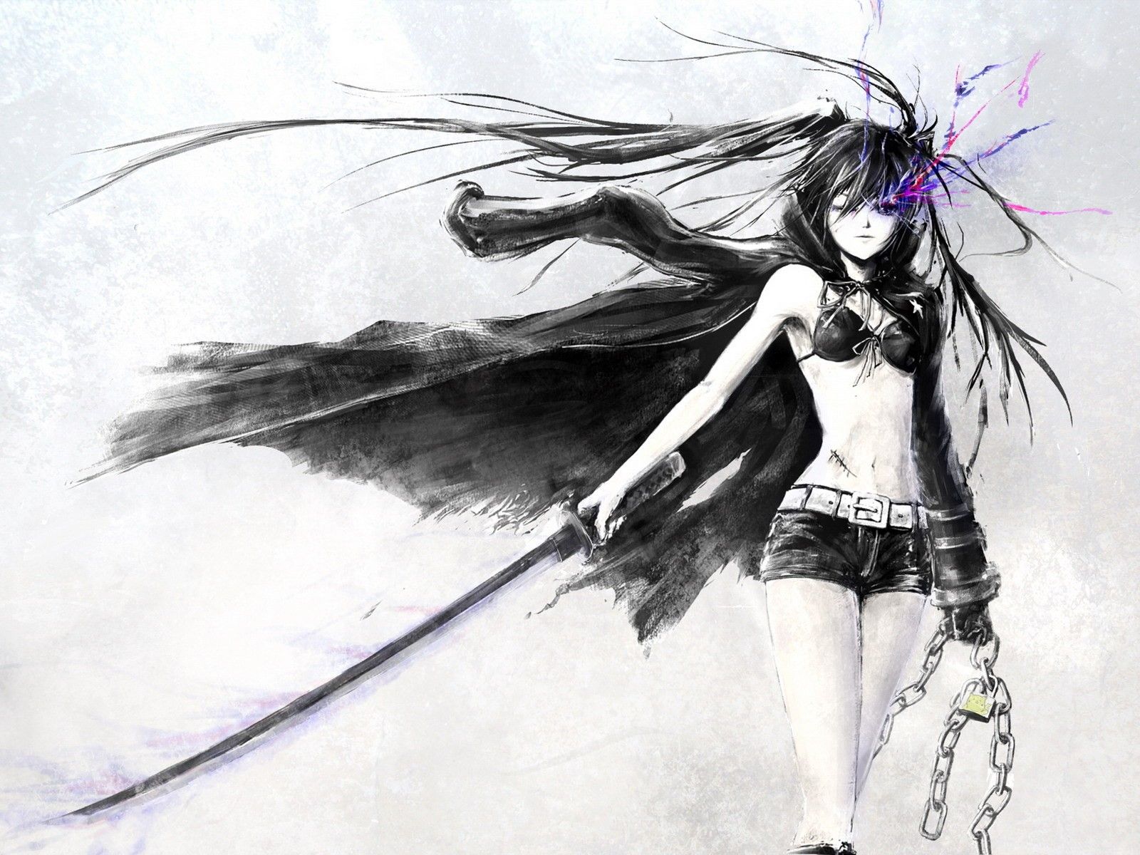 #selective coloring, #Black Rock Shooter, #sword, #anime, #anime girls, wallpaper. Mocah.org HD Wallpaper