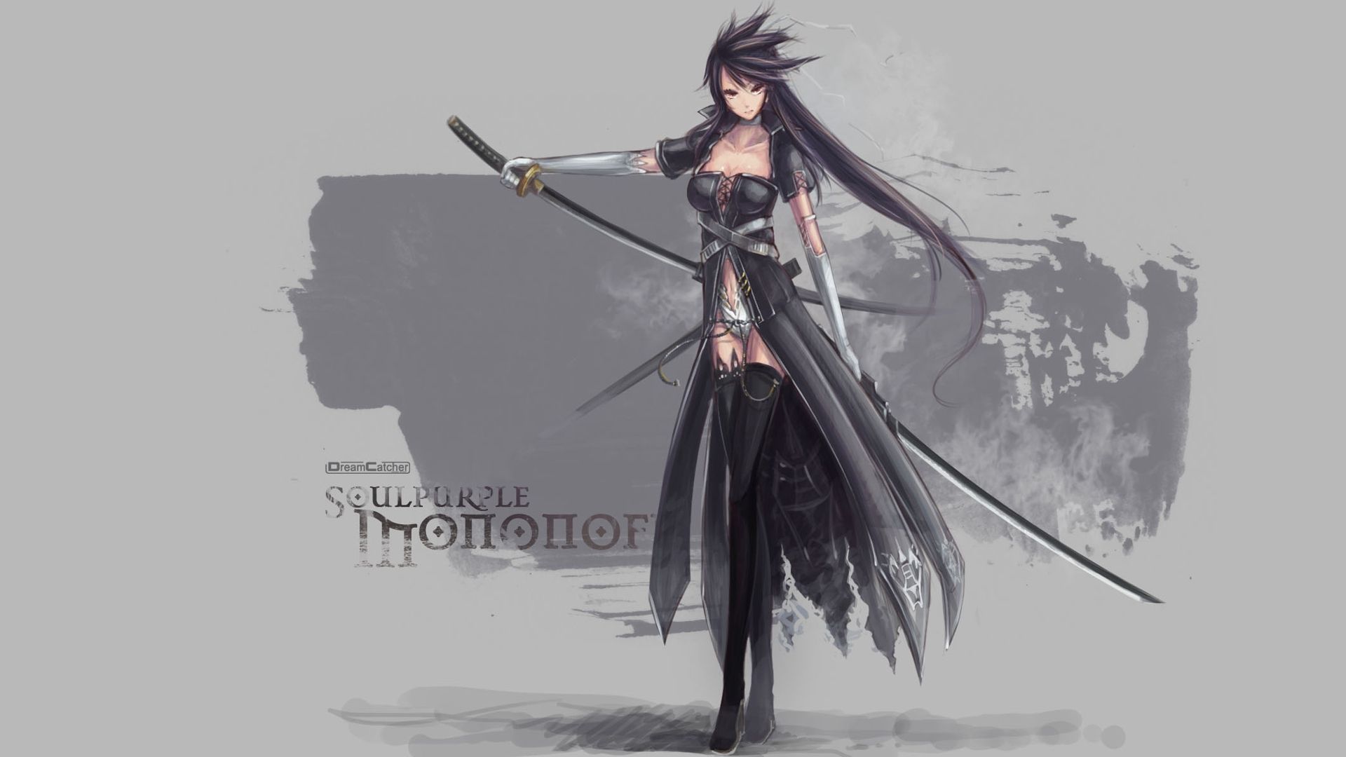 anime girl warrior with black hair
