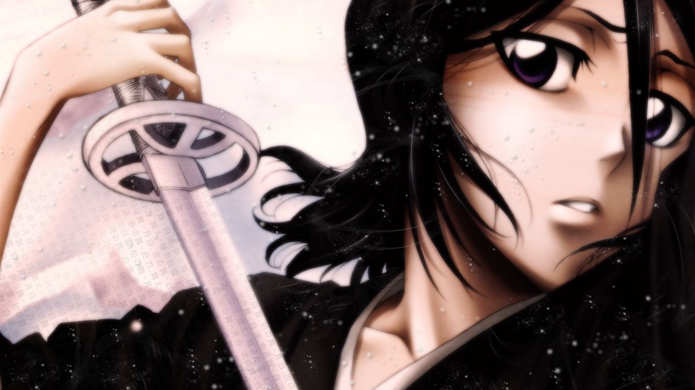 Black hair anime girl holding a sword Wallpaperx768