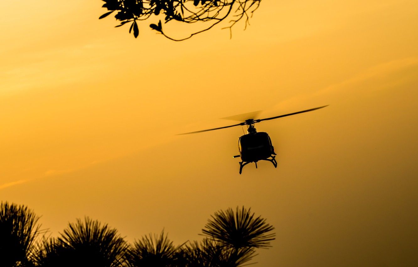 Wallpaper flight, nature, dawn, spinner, silhouette, helicopter