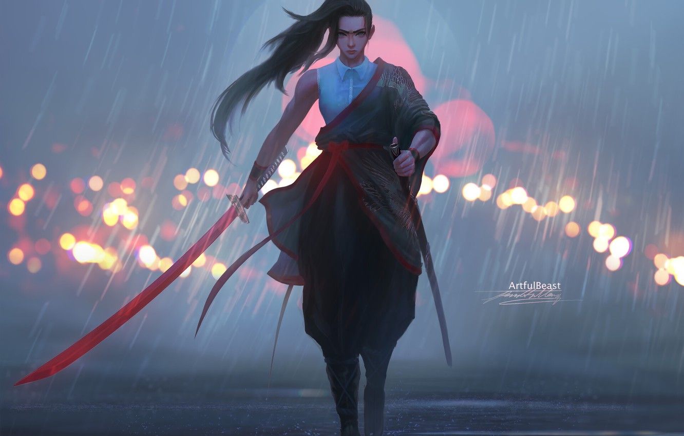 art samurai sword girl