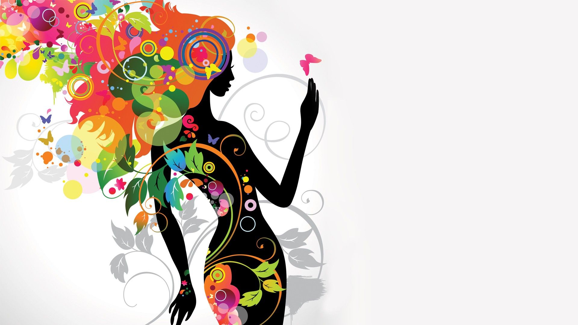 silhouette, illustrations, floral, colors, vector art, butterflies wallpaper