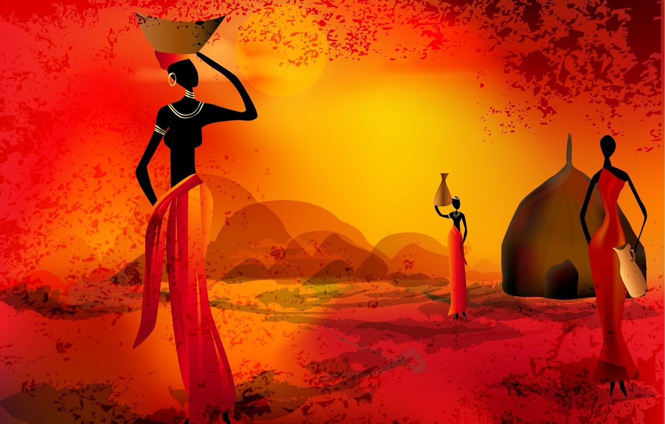 Wallpaper women, the sun, sunset, silhouette, Africa image for desktop, section рендеринг