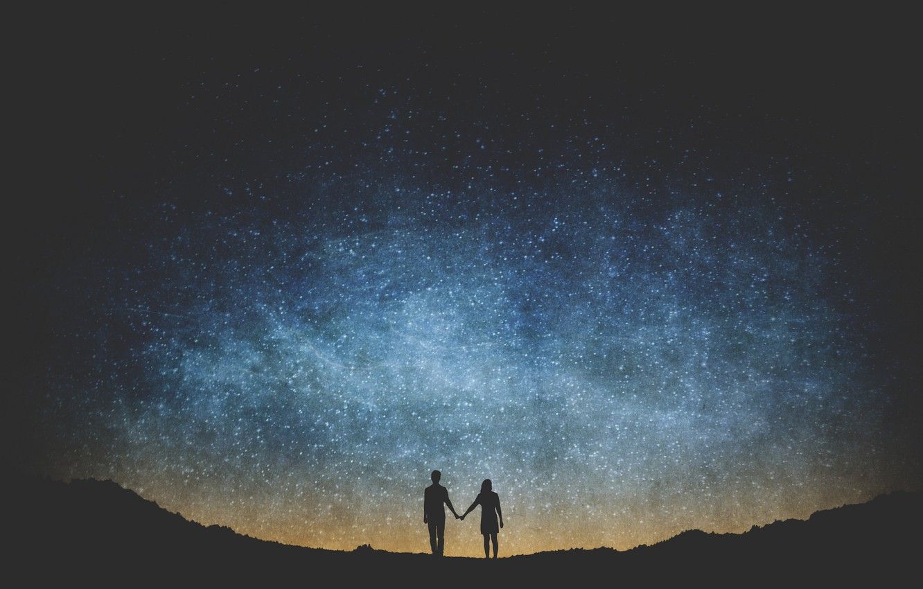 Wallpaper space, stars, woman, silhouette, pair, male, The Milky Way, secrets image for desktop, section космос