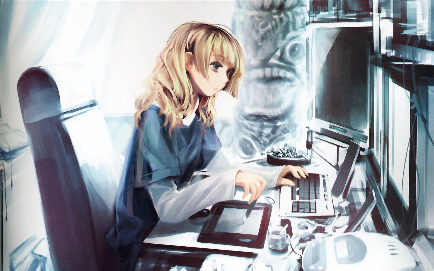 Anime girl with computer Wallpaperx900 resolution wallpaper