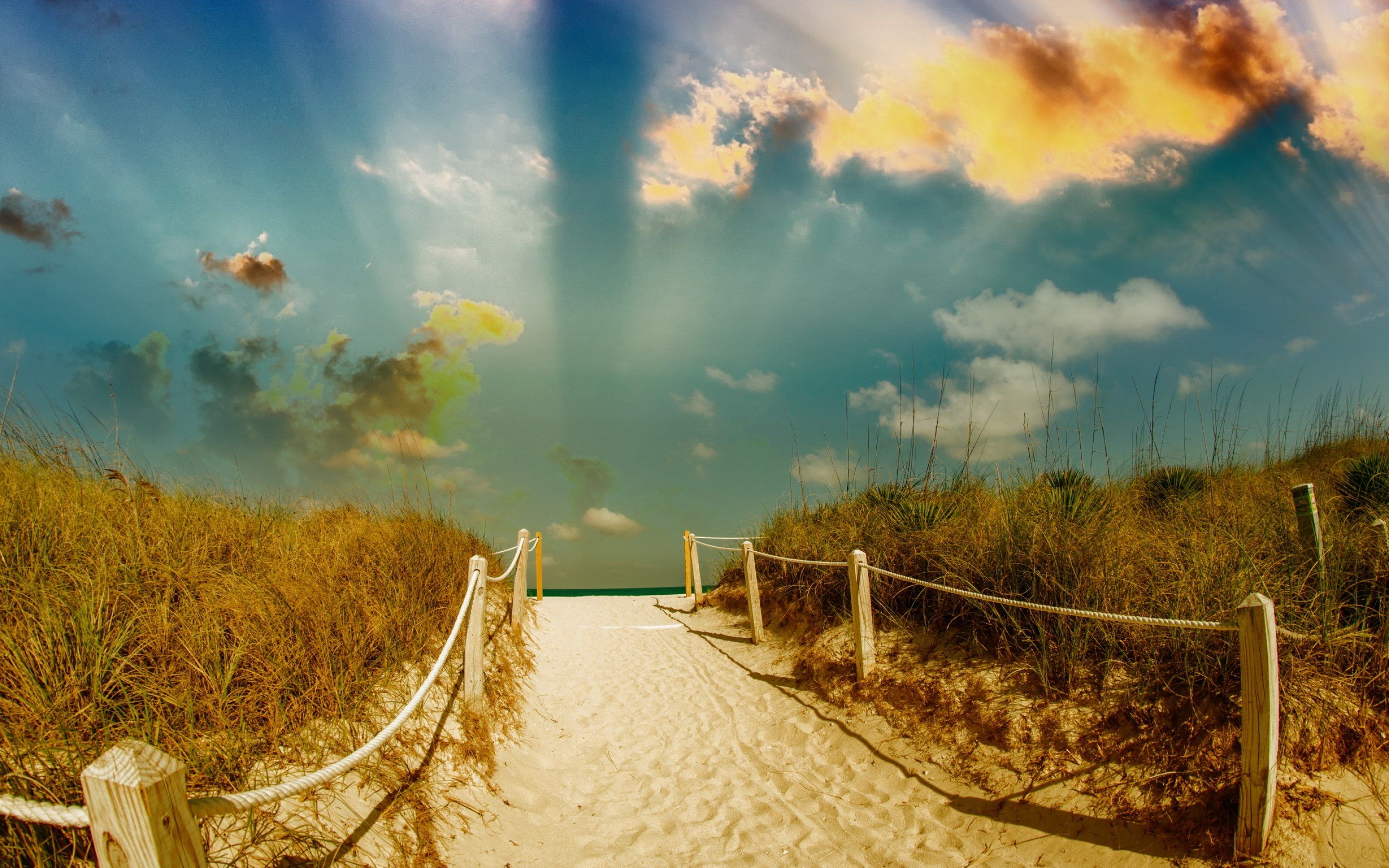 Beach path trail mood sea ocean sand fence sky clouds nature landscape summer wallpaperx1800
