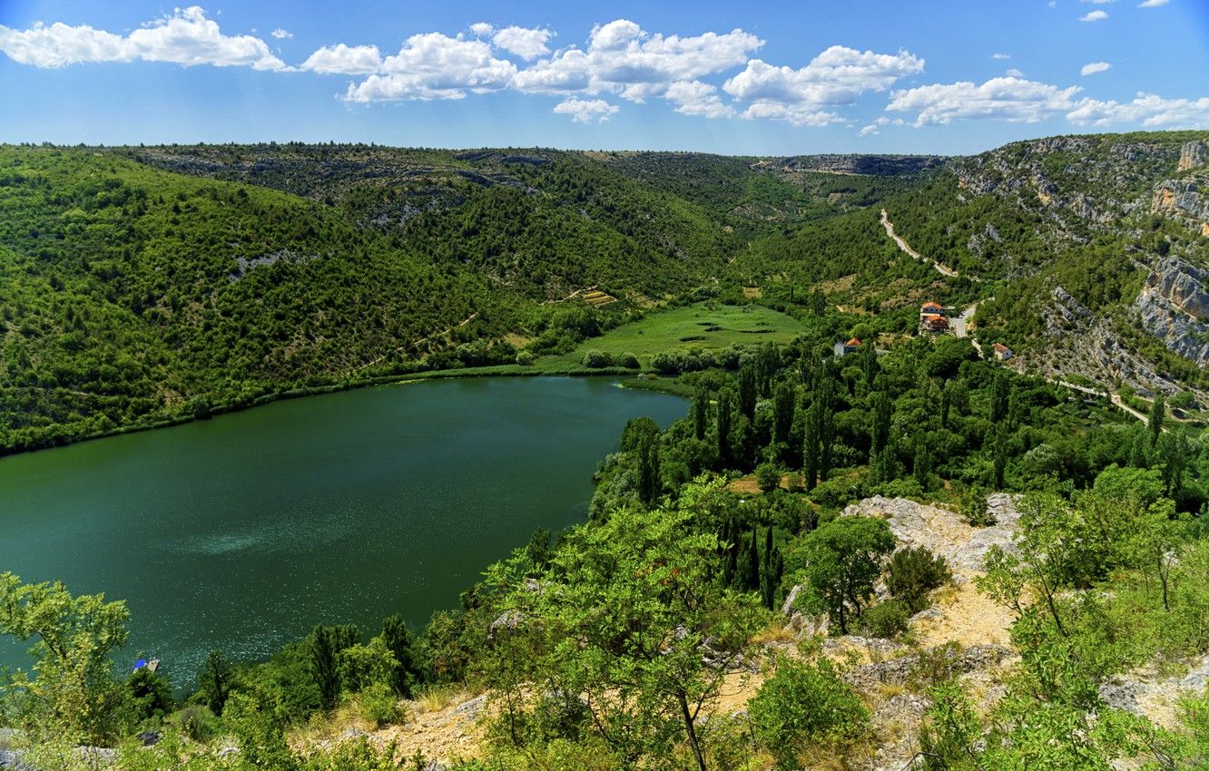 Wallpaper lake, Park, photo, hills, Croatia, Krka National Park