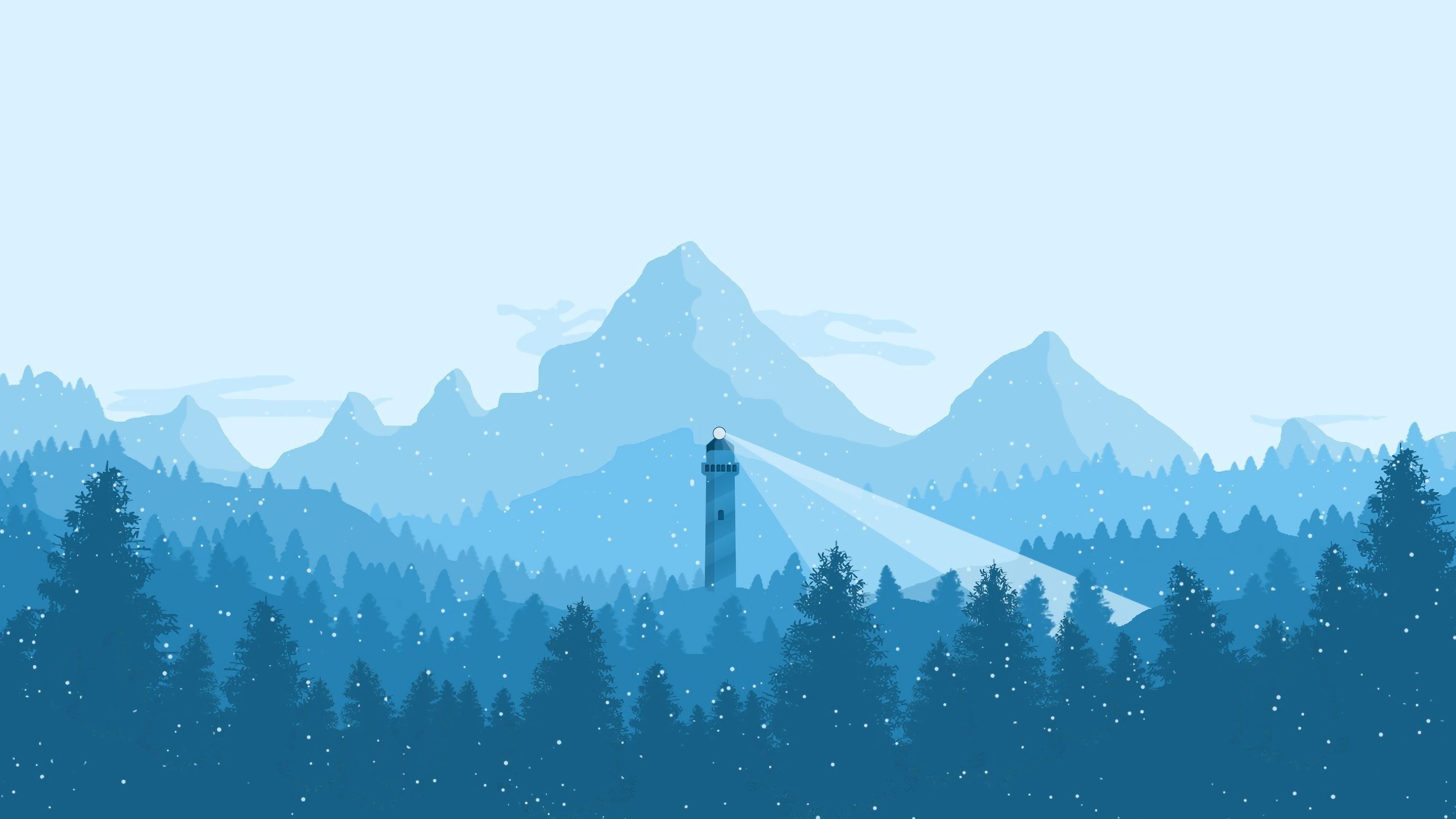 Lighthouse Minimalist Landscape Mountain Forest 4K.