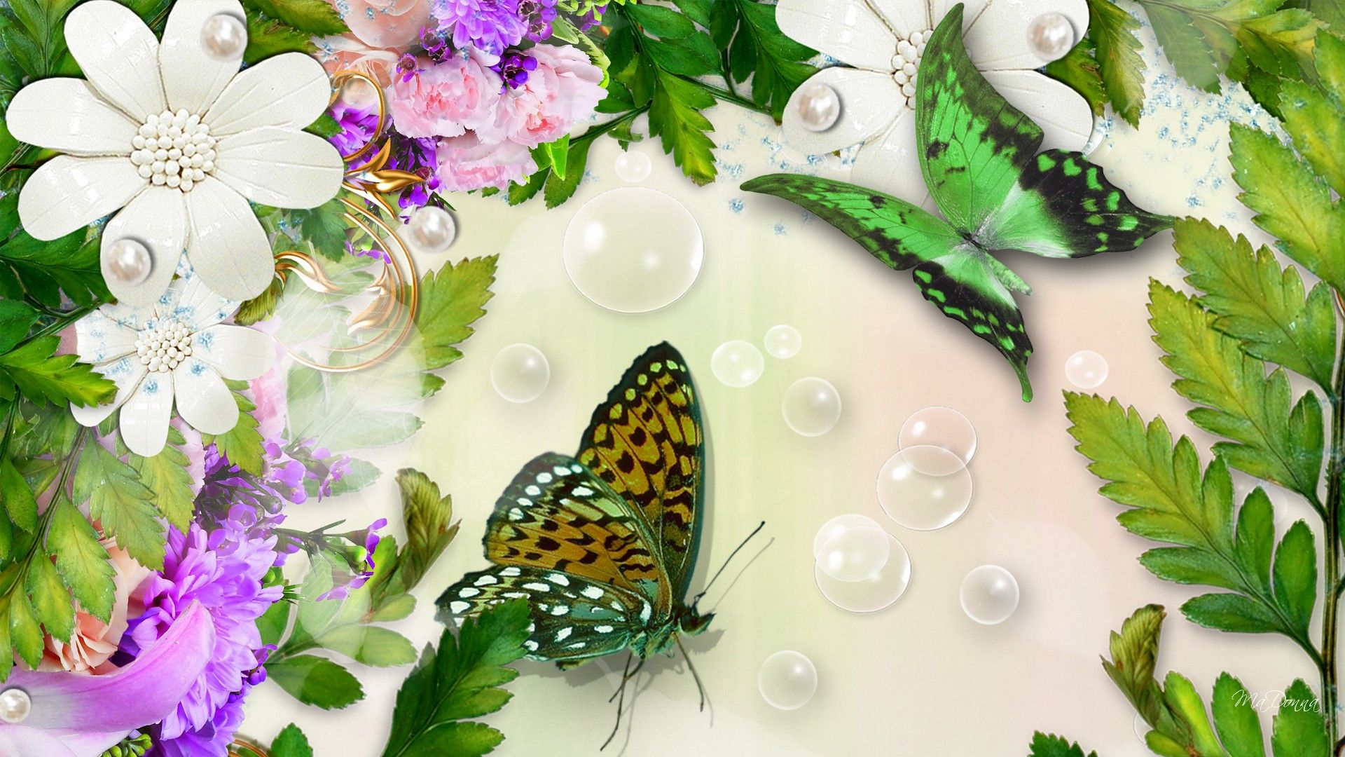 Flowers and Butterflies HD Wallpaper. Background Image