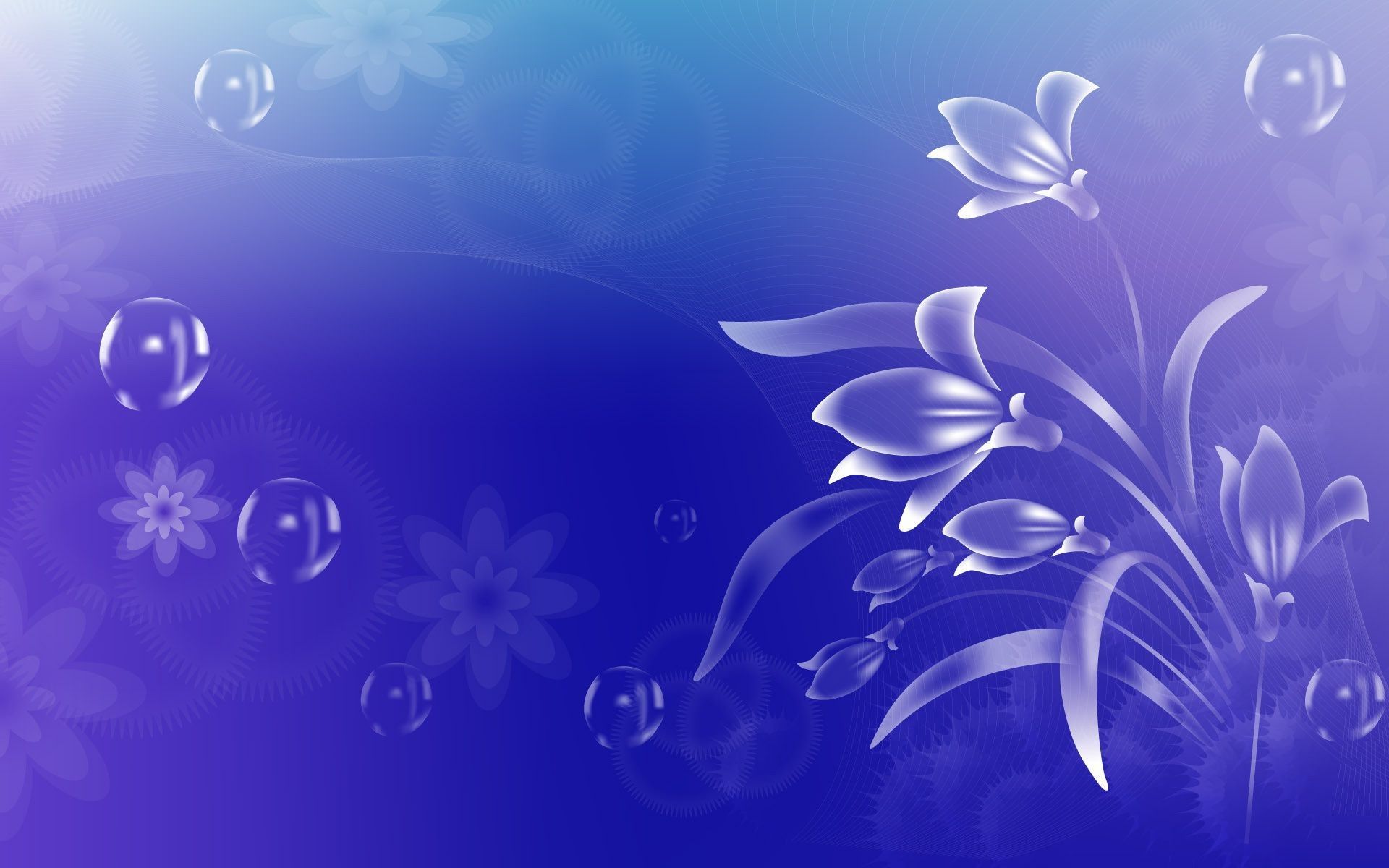 Flowers on a blue background bubbles