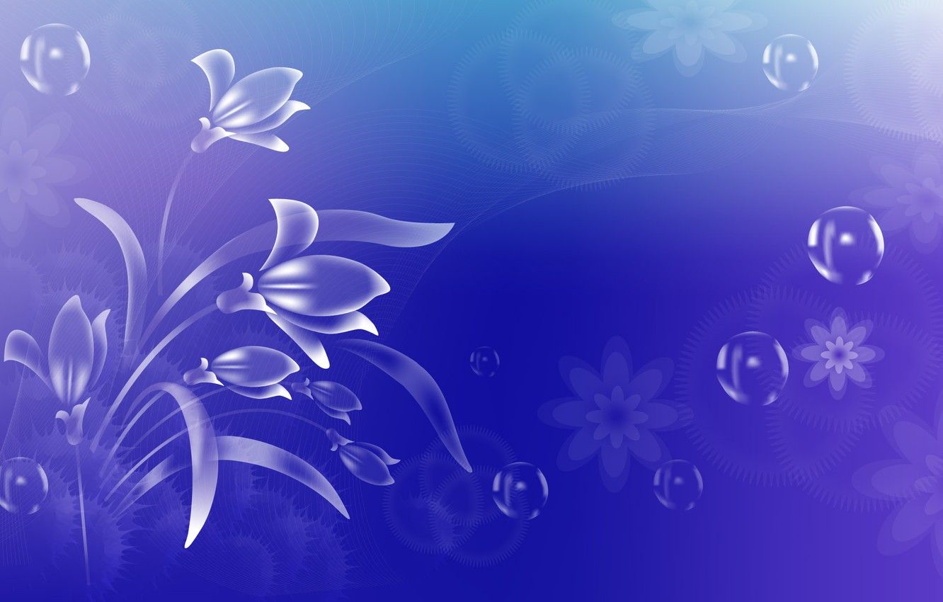 Wallpaper flowers, on a blue background, bubbles image