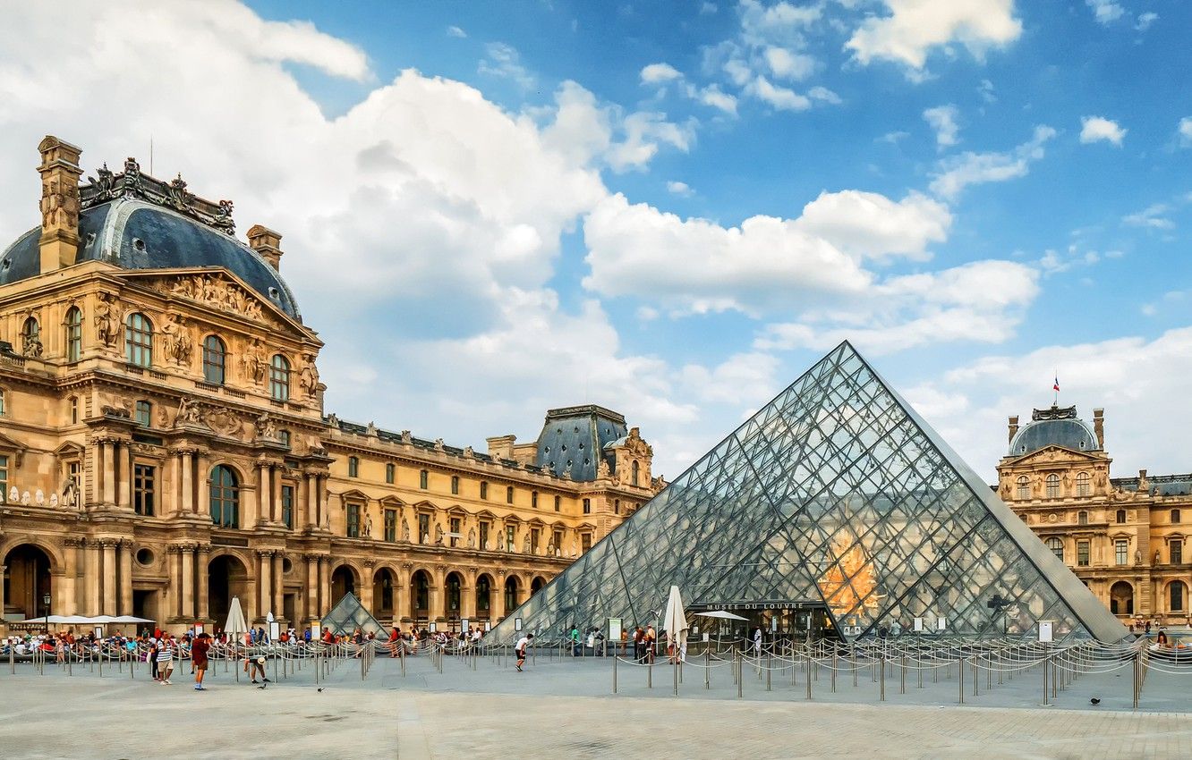 Wallpaper design, people, France, Paris, The Louvre, area, pyramid