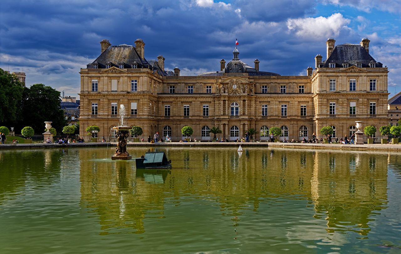 image Paris Palace France Fountains Luxembourg Gardens Pond Cities