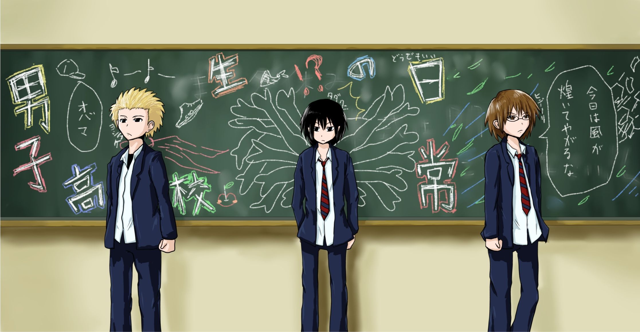 Danshi Koukousei no Nichijou Chalkboard. School boy, Anime