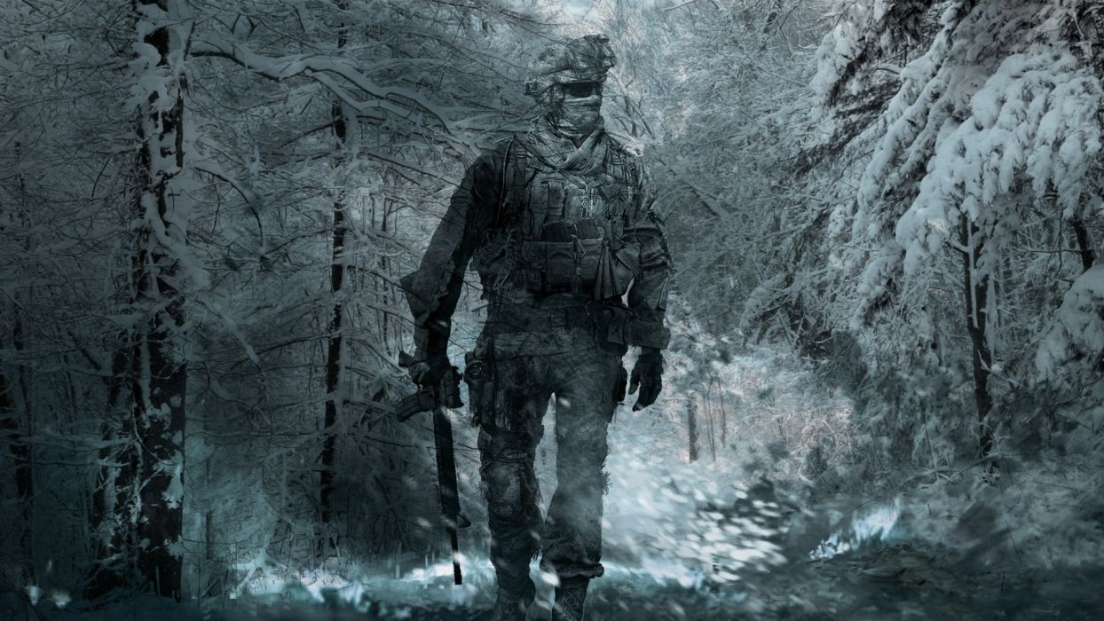 Soldiers video games snow forest frozen weapons modern warfare 2