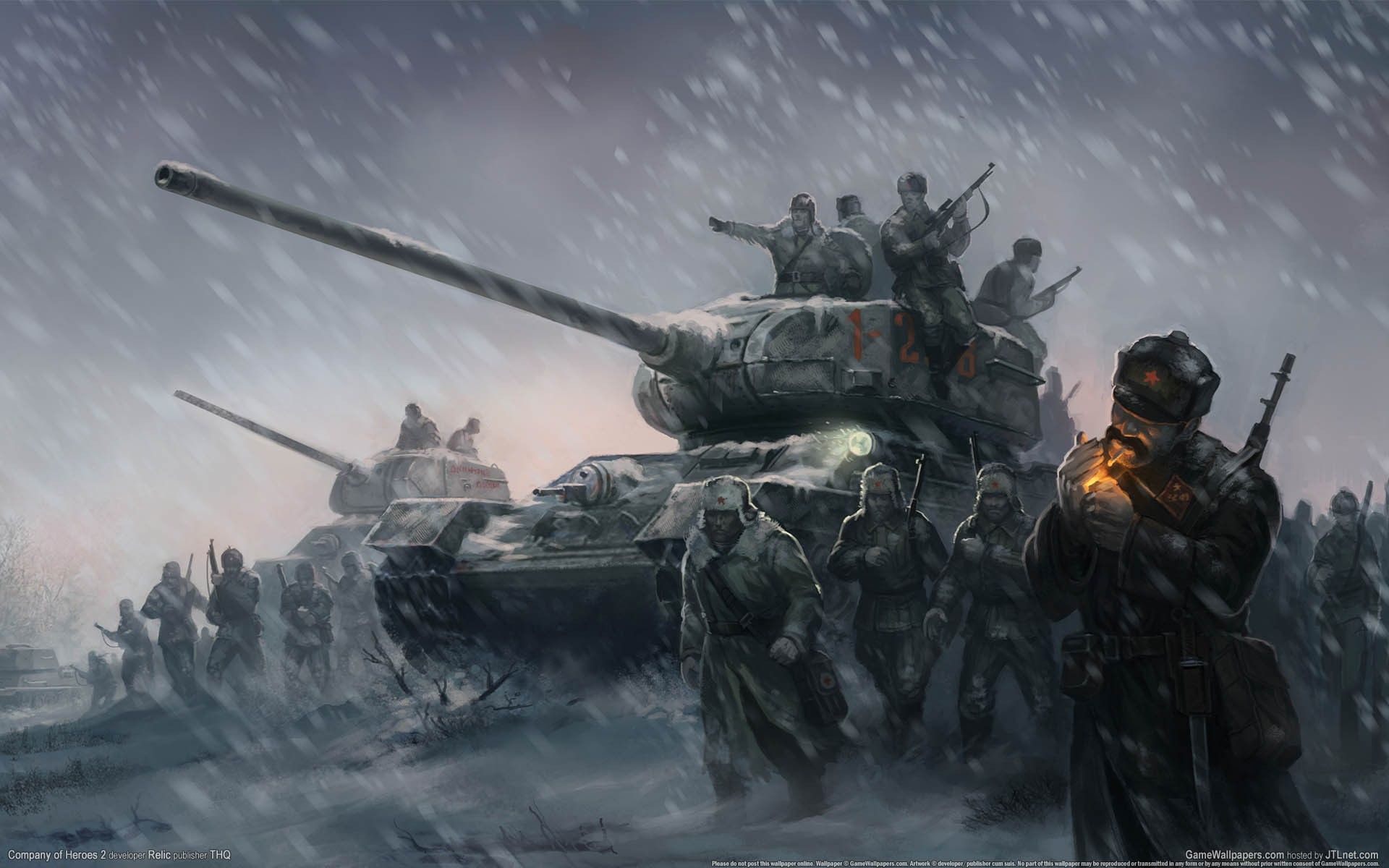 soldiers, video games, snow, war, tanks, artwork, Soviet Russia