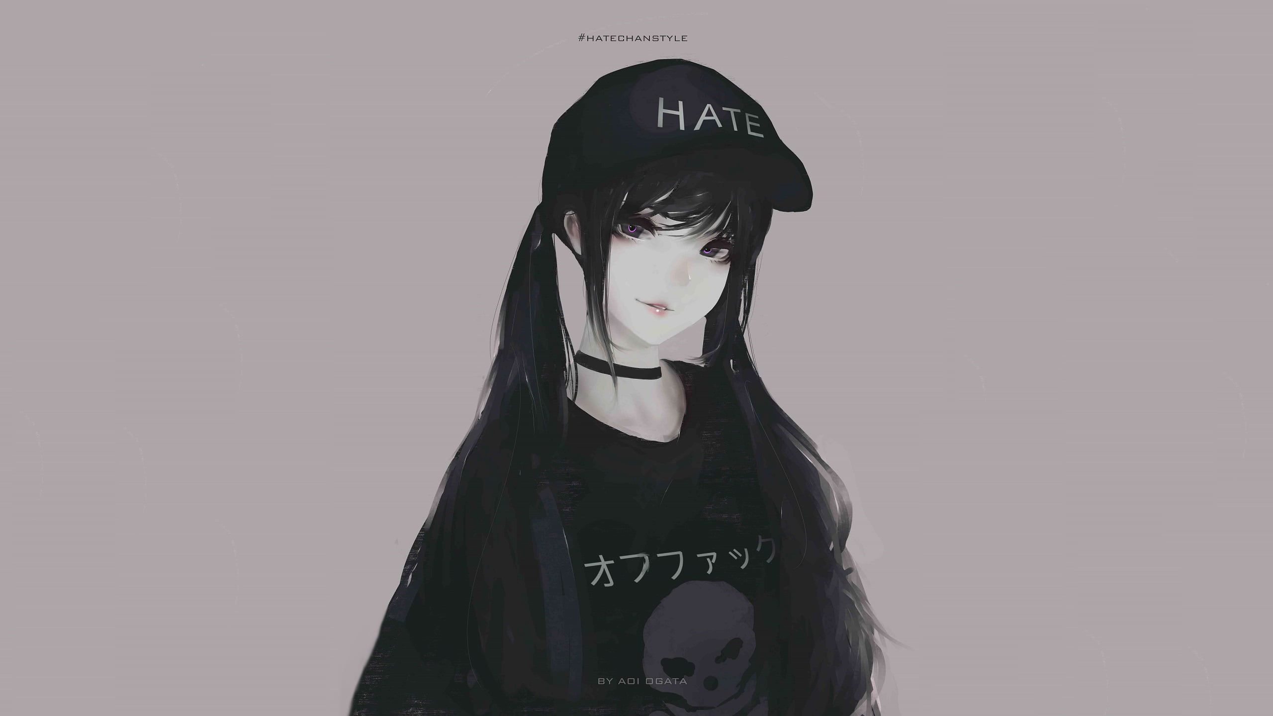 artwork of female wearing black hat Aoi Ogata digital art #women
