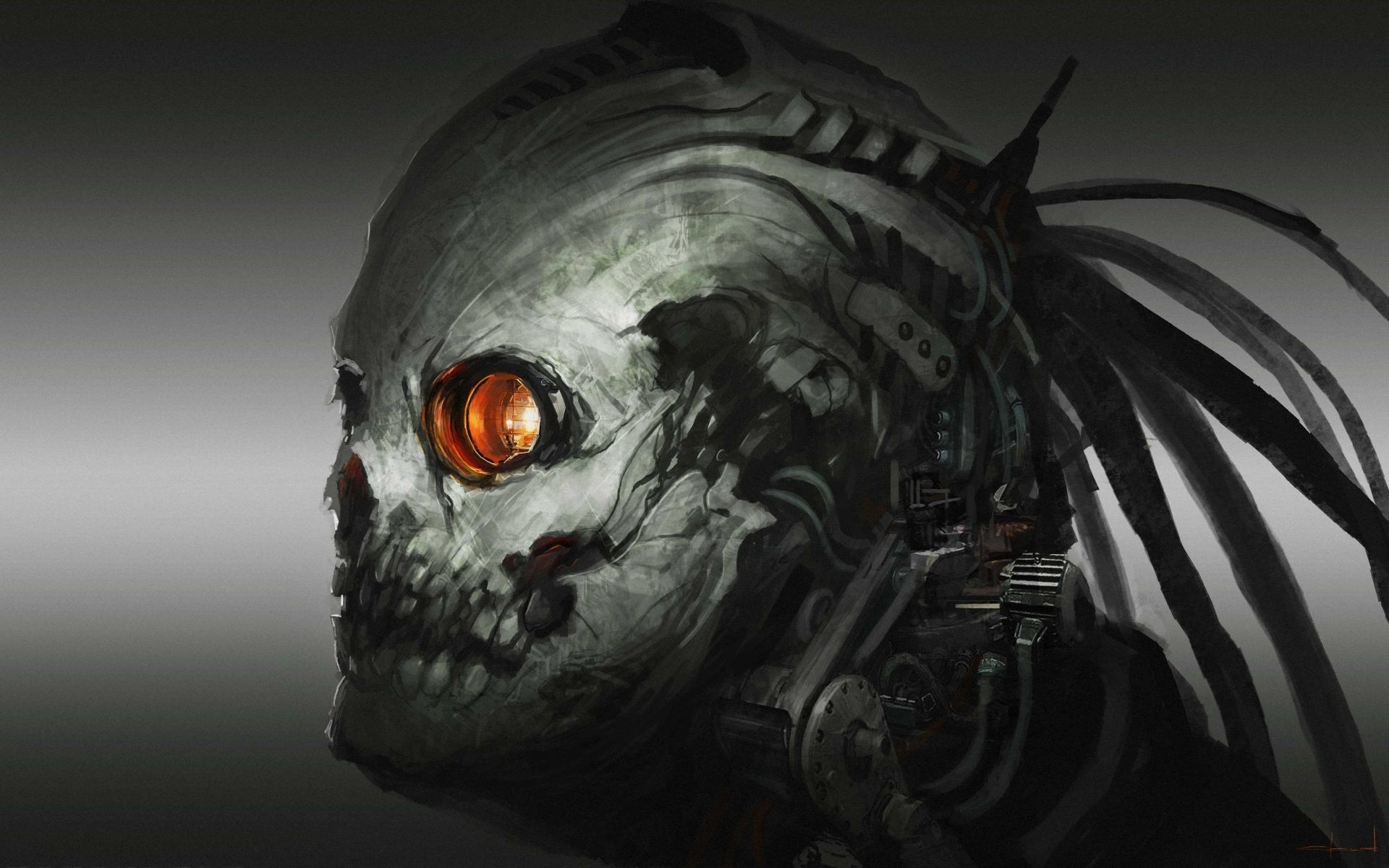 Evil Skull Art. dark horror evil sci fi skull art cyborg robot