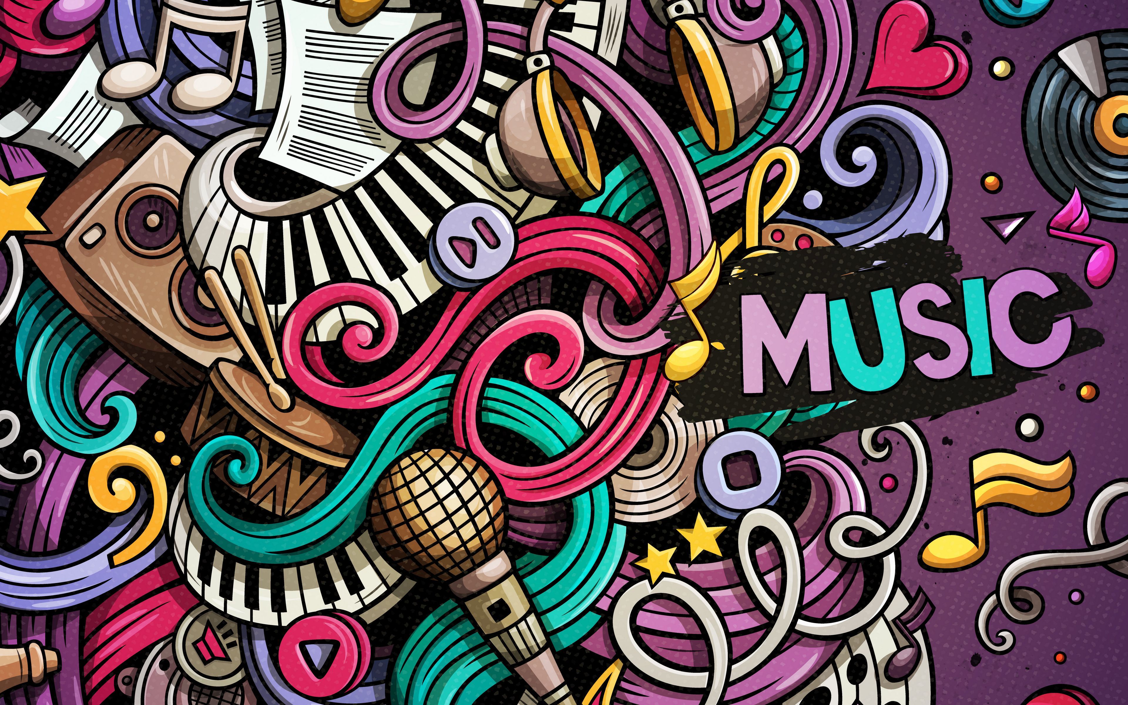 Download wallpaper 3840x2400 music, doodles, colorful, musical